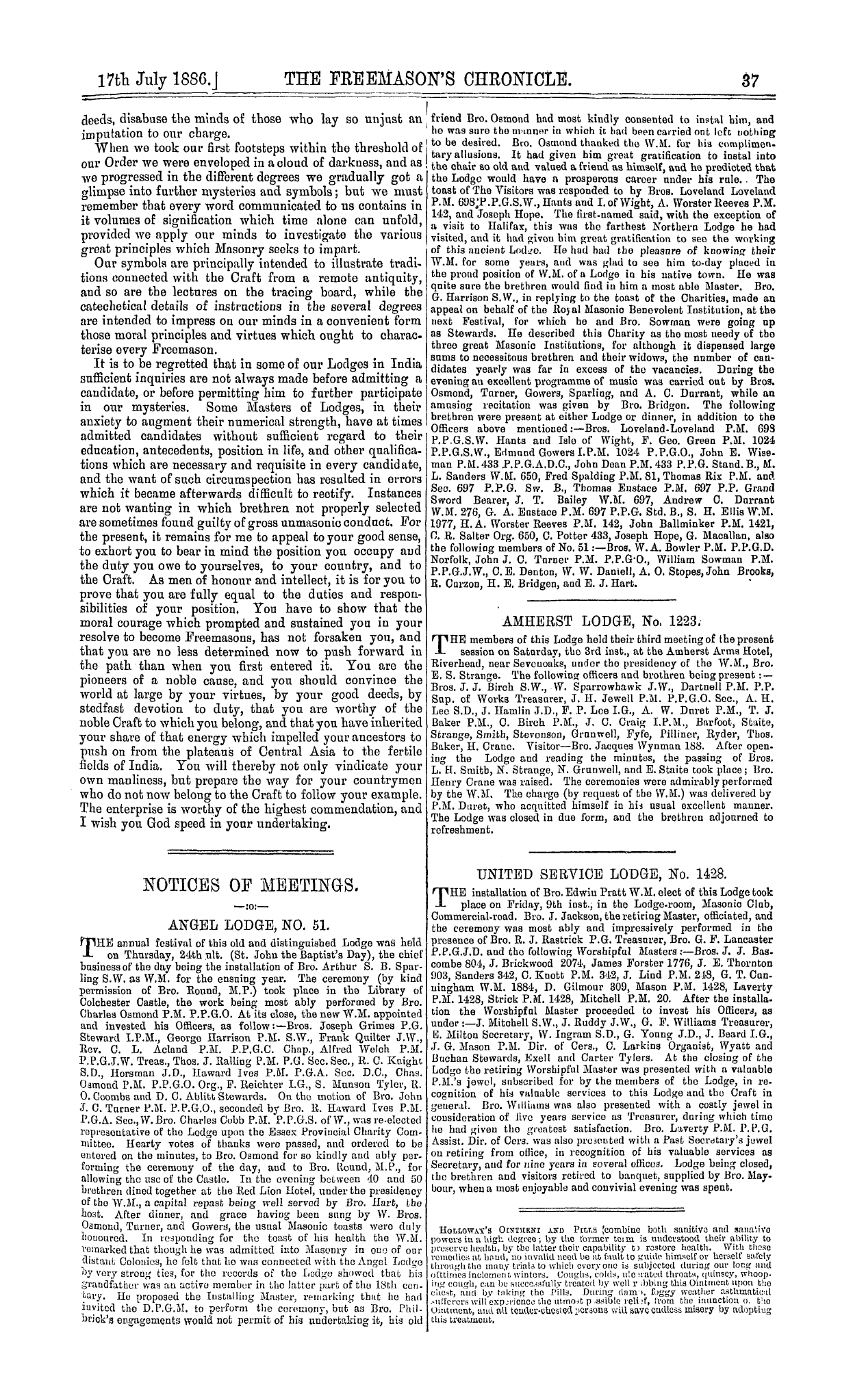 The Freemason's Chronicle: 1886-07-17 - Amherst Lodge, No, 1223.