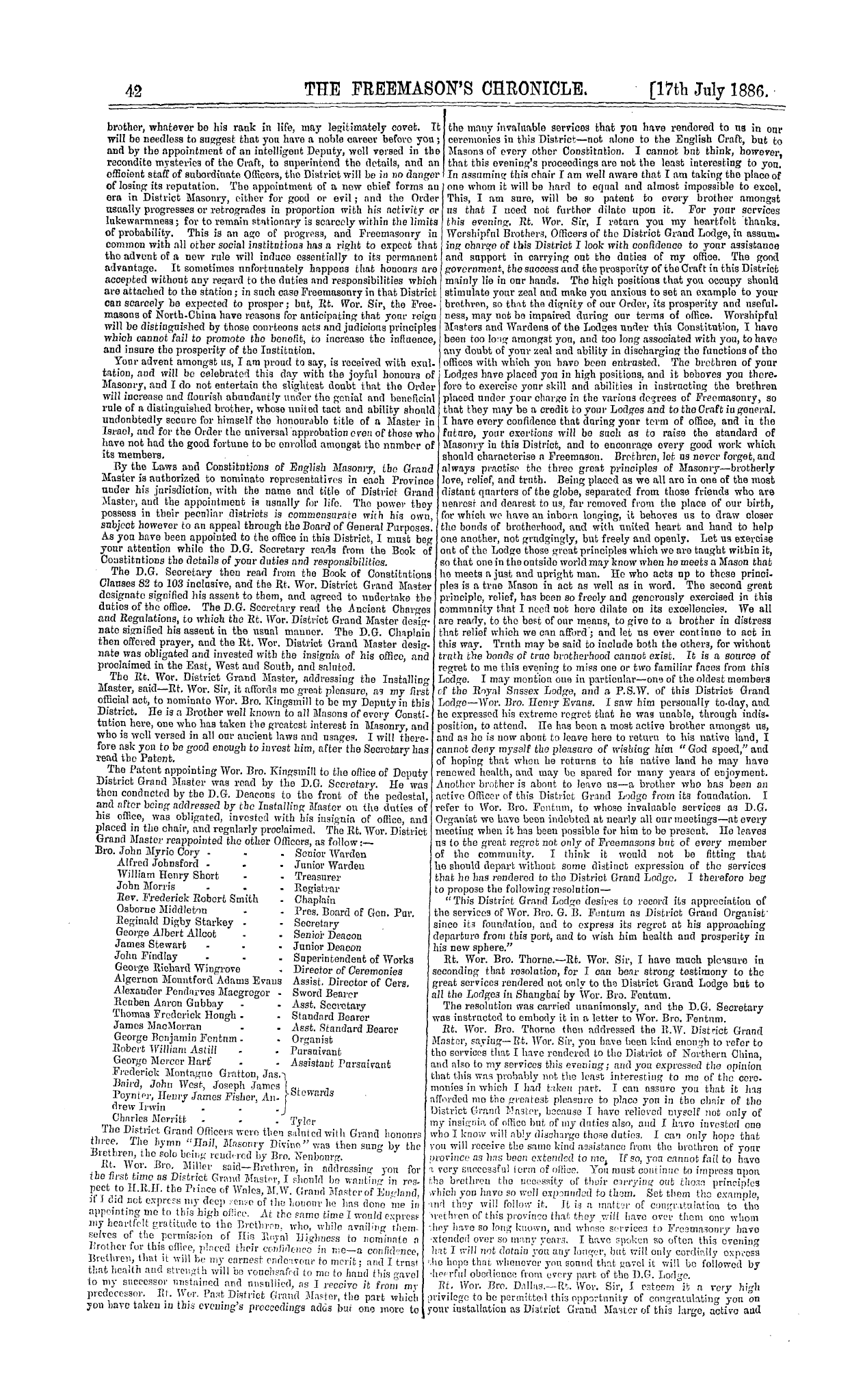 The Freemason's Chronicle: 1886-07-17 - Northern China.
