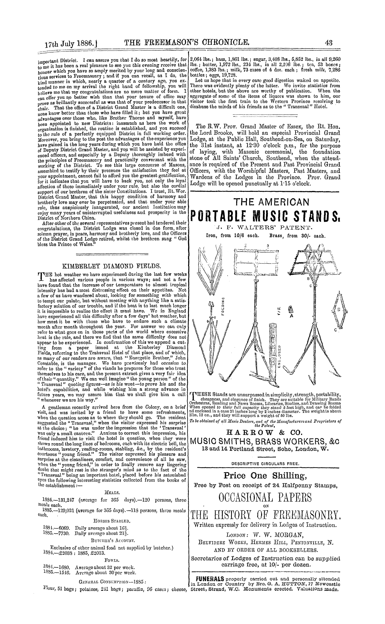 The Freemason's Chronicle: 1886-07-17 - Kimberley Diamond Fields.