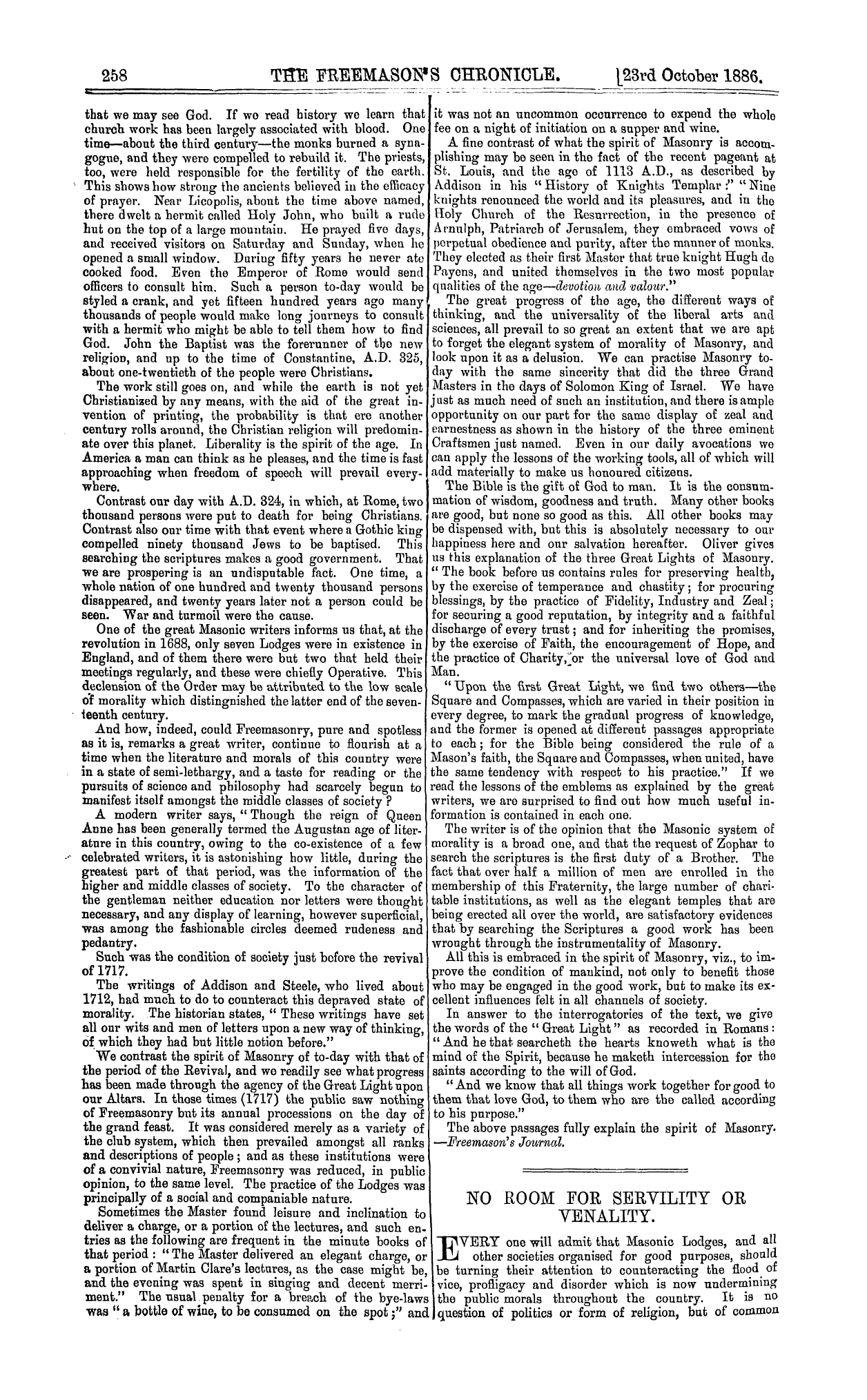 The Freemason's Chronicle: 1886-10-23 - The Spirit Of Masonry.
