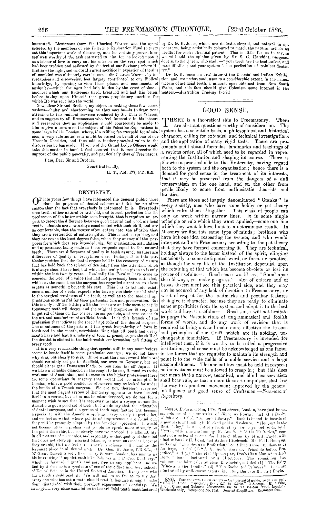 The Freemason's Chronicle: 1886-10-23 - Dentistry.