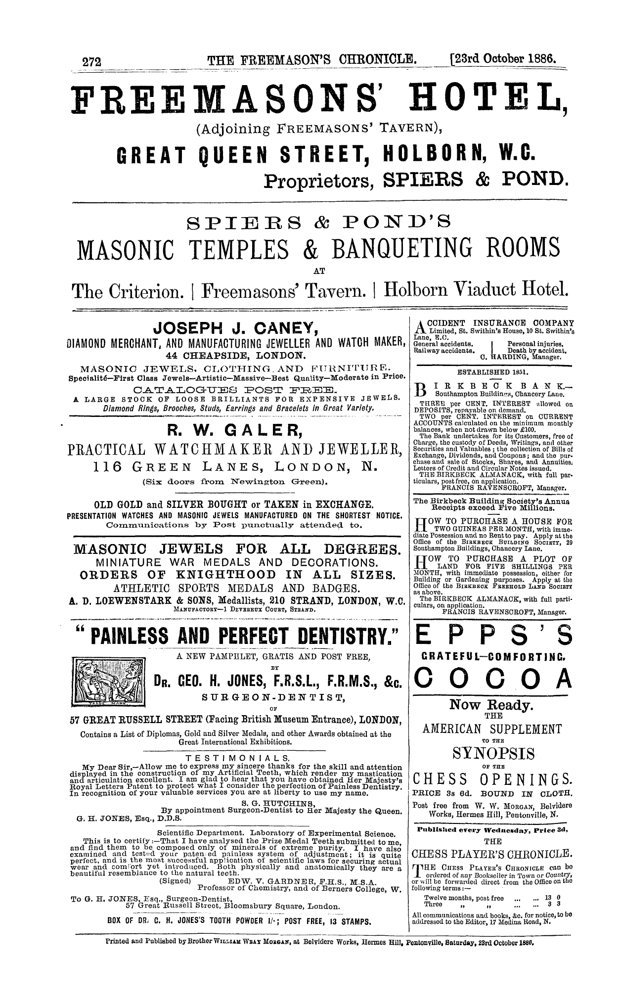The Freemason's Chronicle: 1886-10-23 - Ad01607