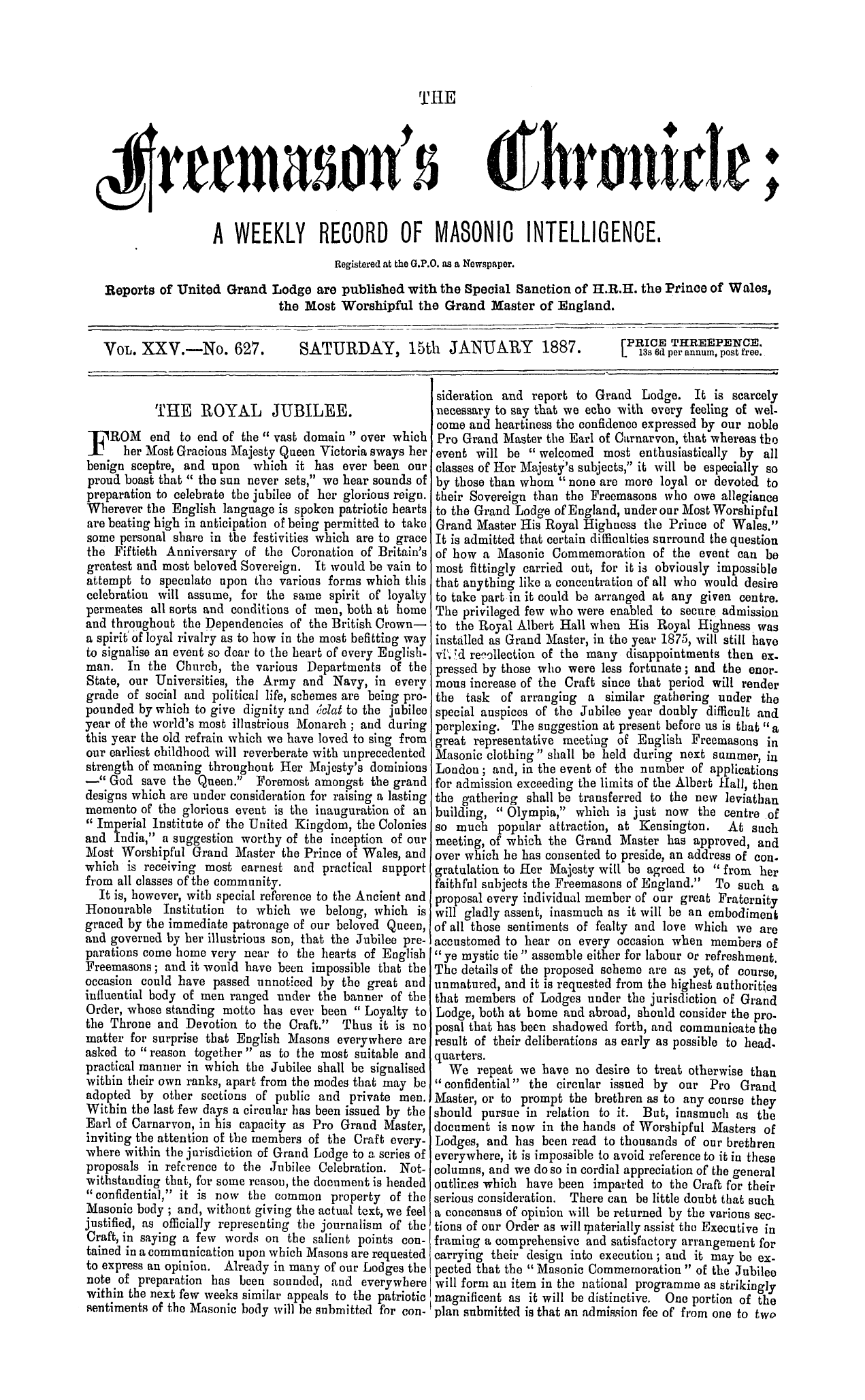 The Freemason's Chronicle: 1887-01-15: 1