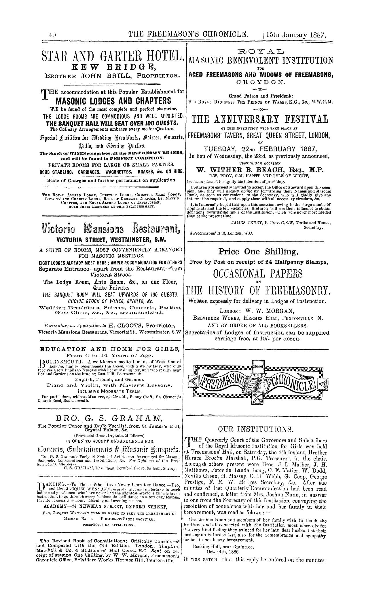 The Freemason's Chronicle: 1887-01-15: 8