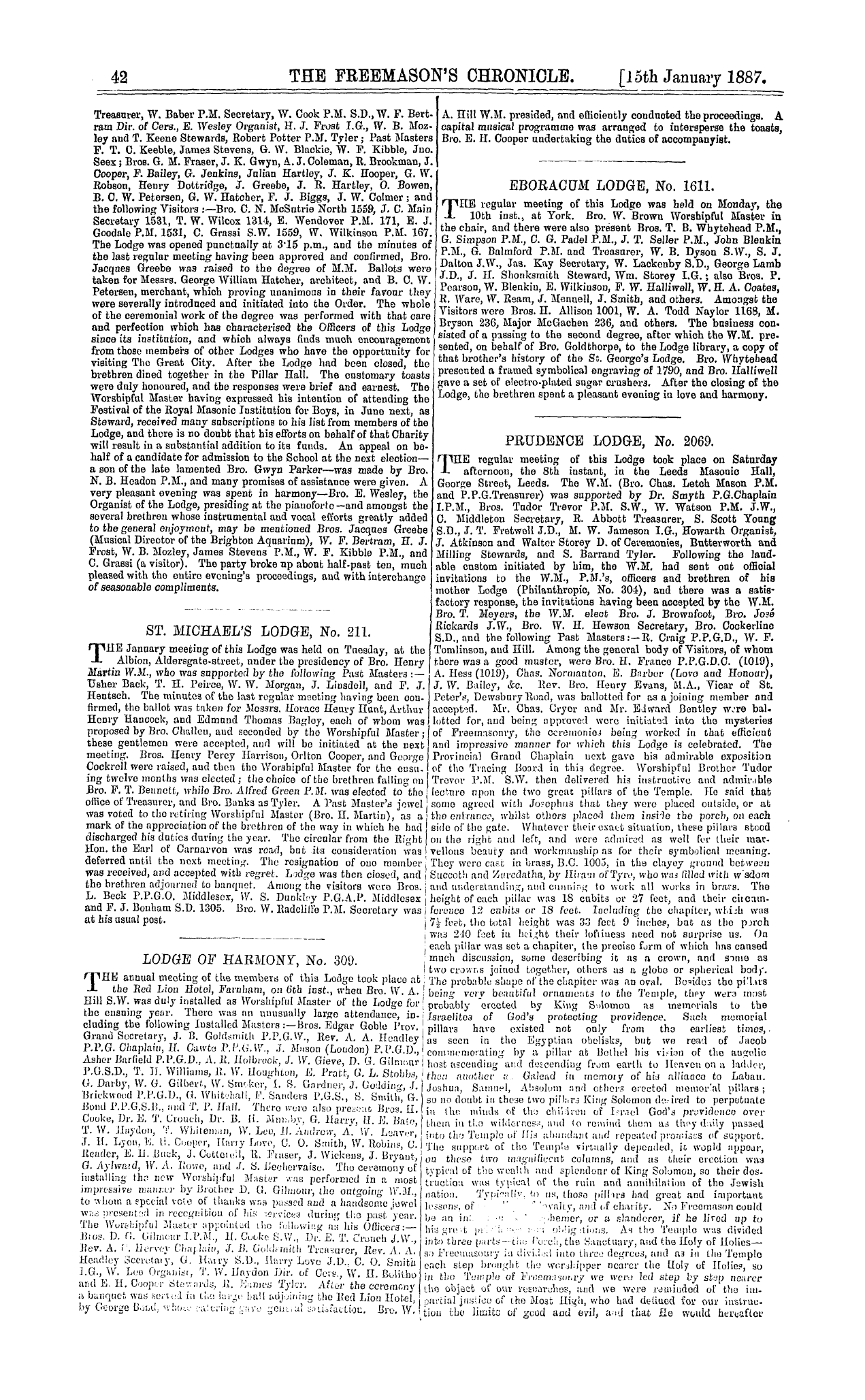 The Freemason's Chronicle: 1887-01-15 - Lodge Of Harmony, No. 309.