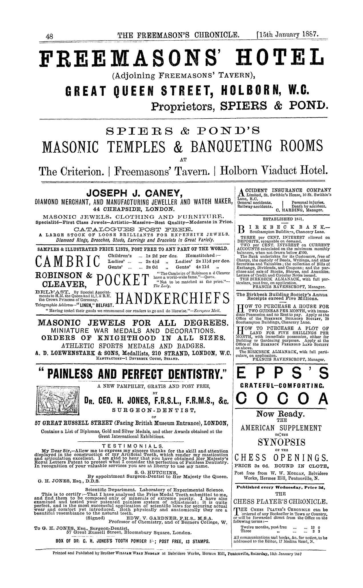 The Freemason's Chronicle: 1887-01-15 - Ad01607
