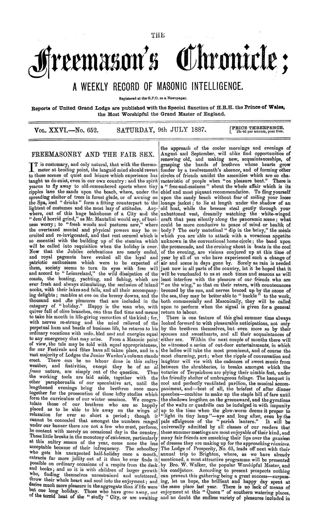 The Freemason's Chronicle: 1887-07-09: 1