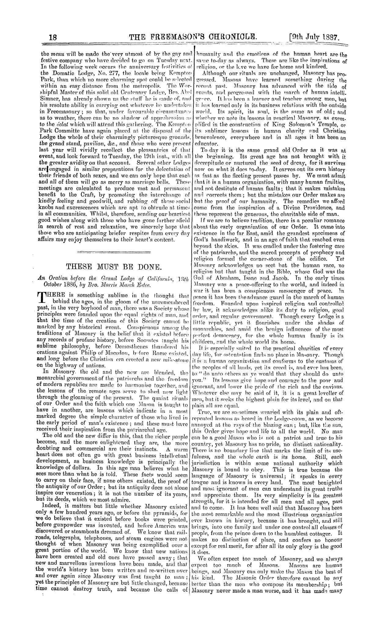 The Freemason's Chronicle: 1887-07-09 - Freemasonry And The Fair Sex.