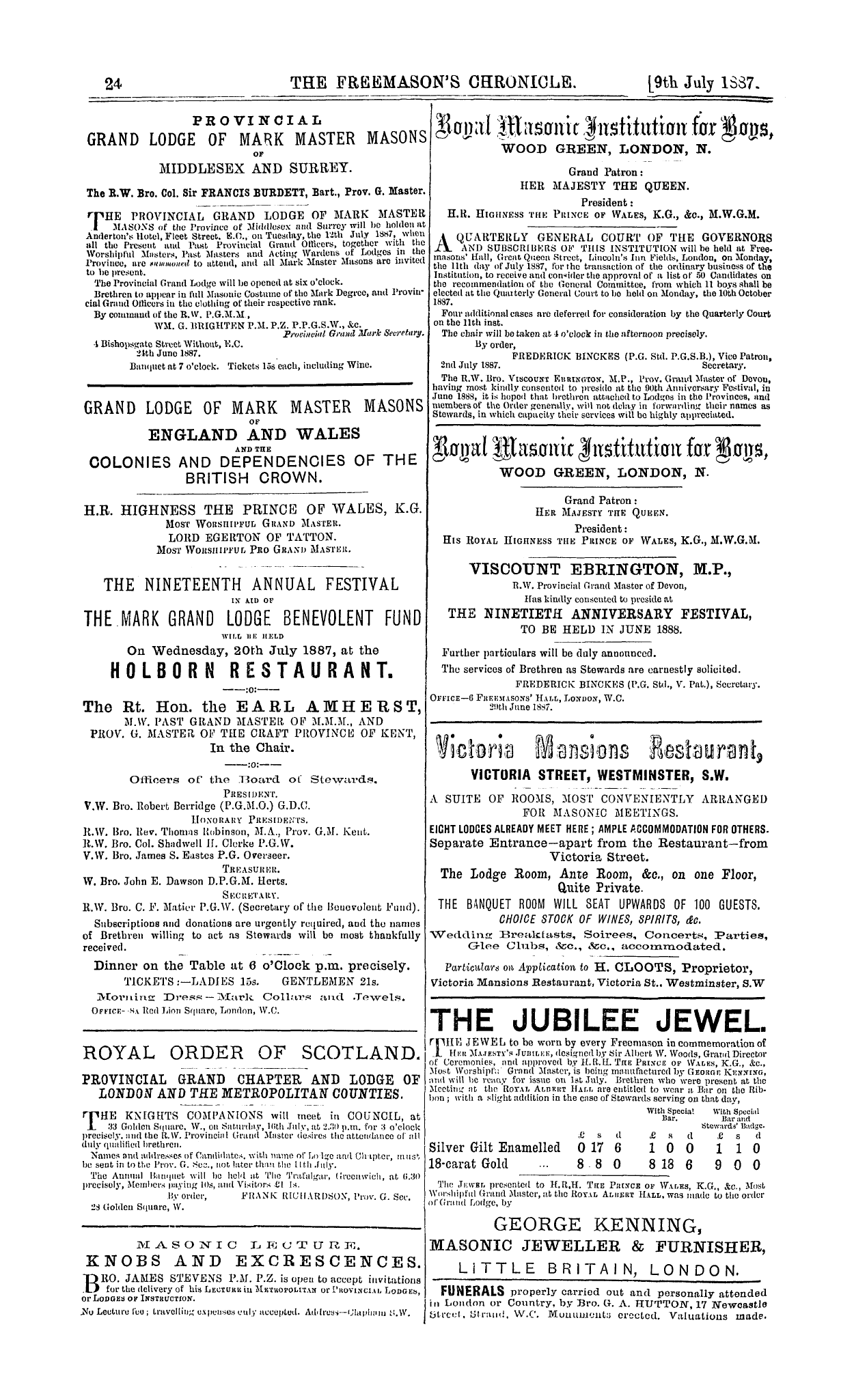 The Freemason's Chronicle: 1887-07-09 - Ad00802