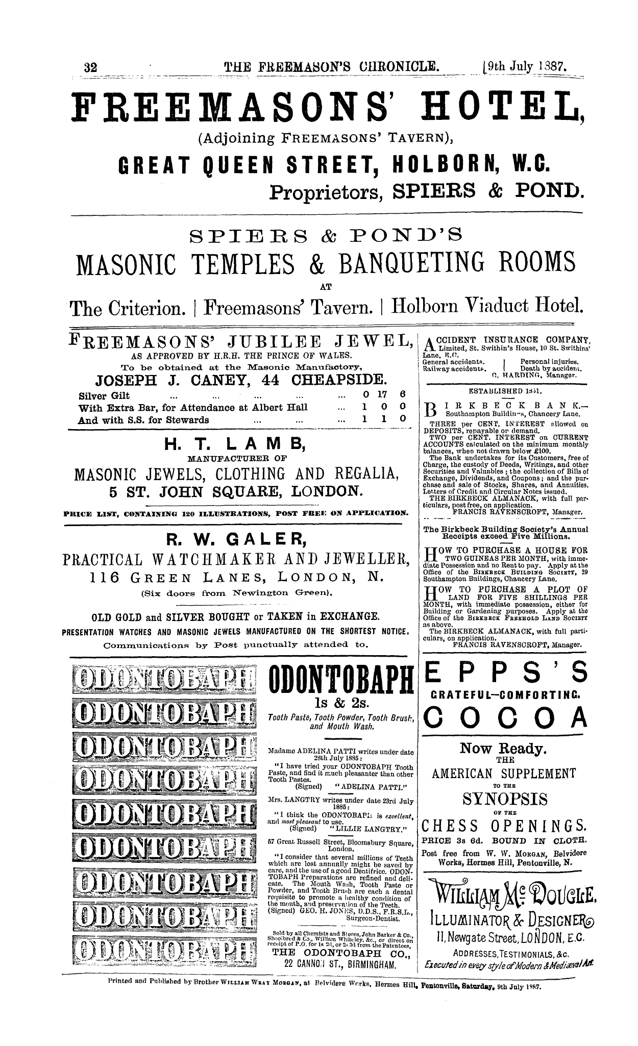 The Freemason's Chronicle: 1887-07-09 - Ad01607