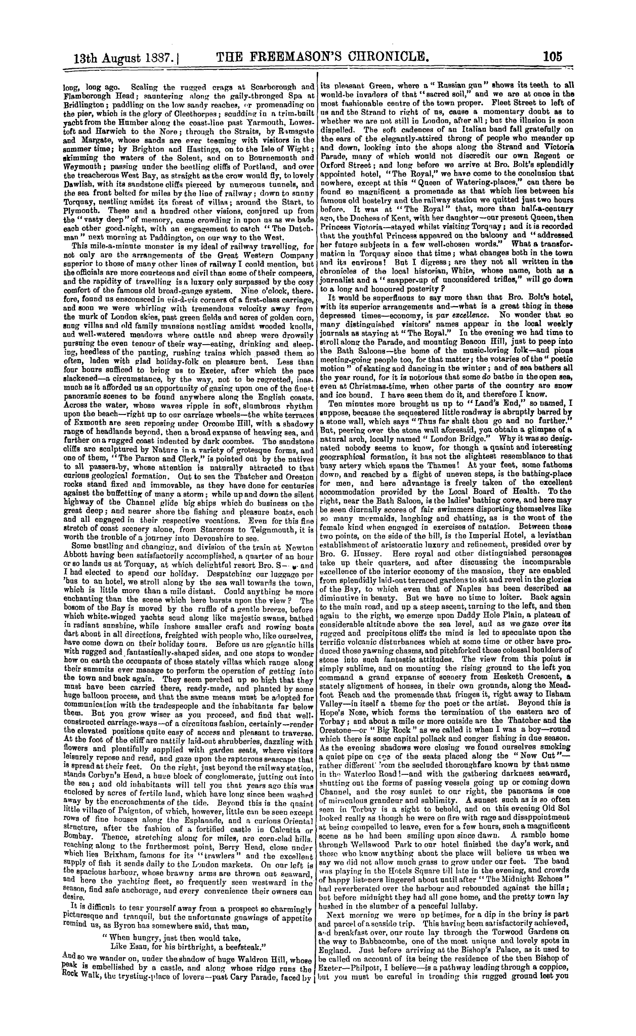 The Freemason's Chronicle: 1887-08-13 - Holiday Haunts.—Torquay.