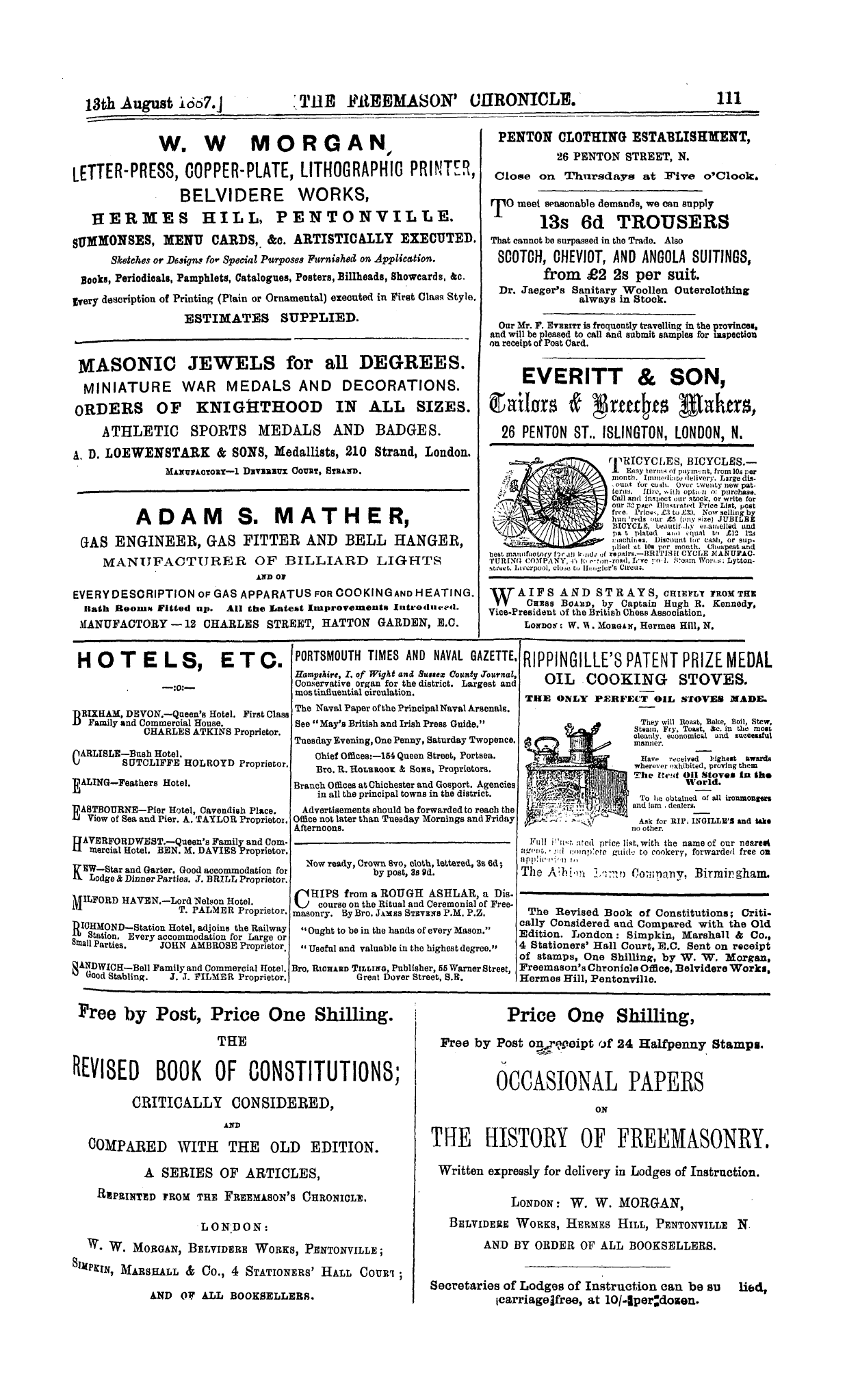 The Freemason's Chronicle: 1887-08-13 - Ad01510