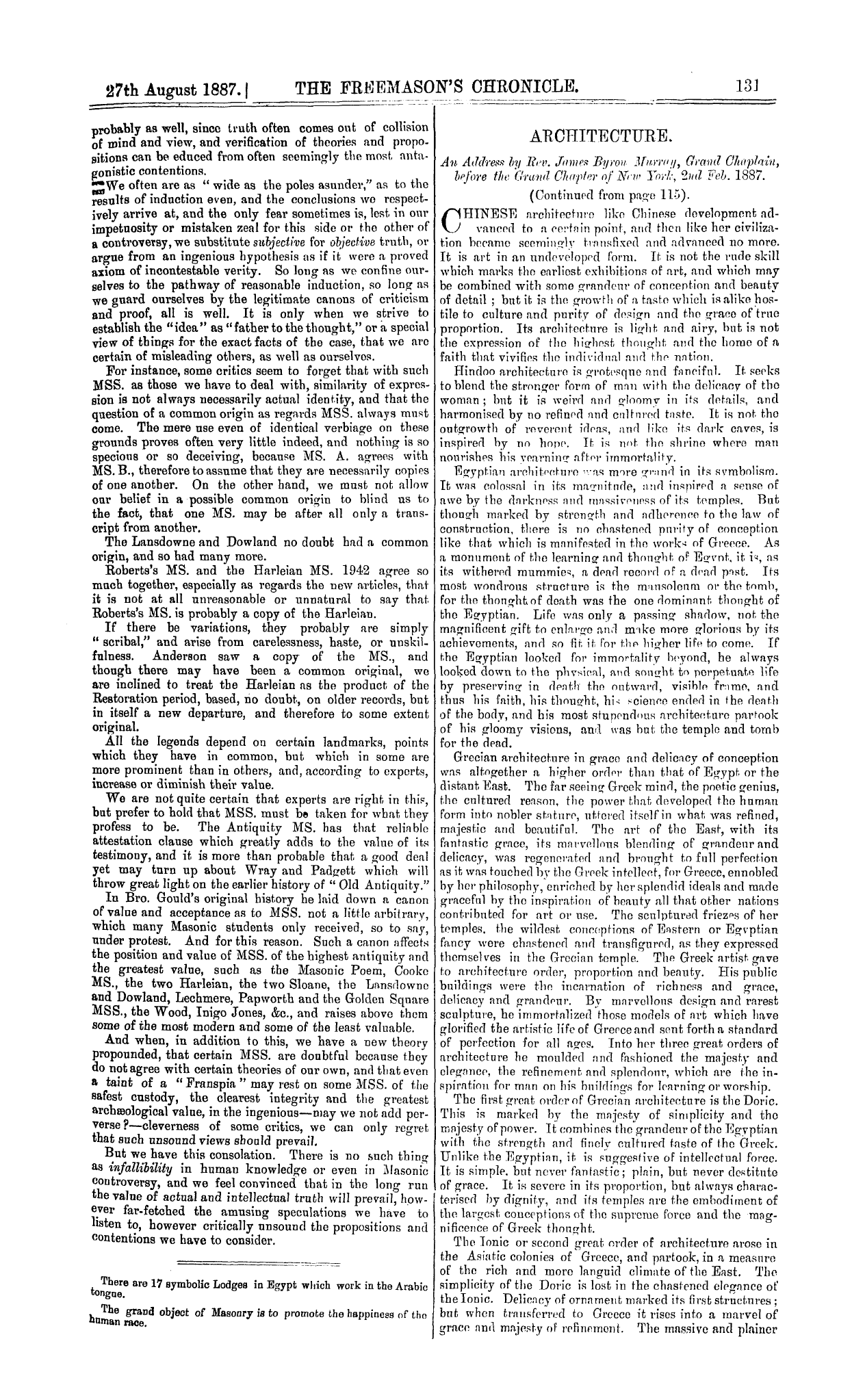 The Freemason's Chronicle: 1887-08-27 - Architecture.