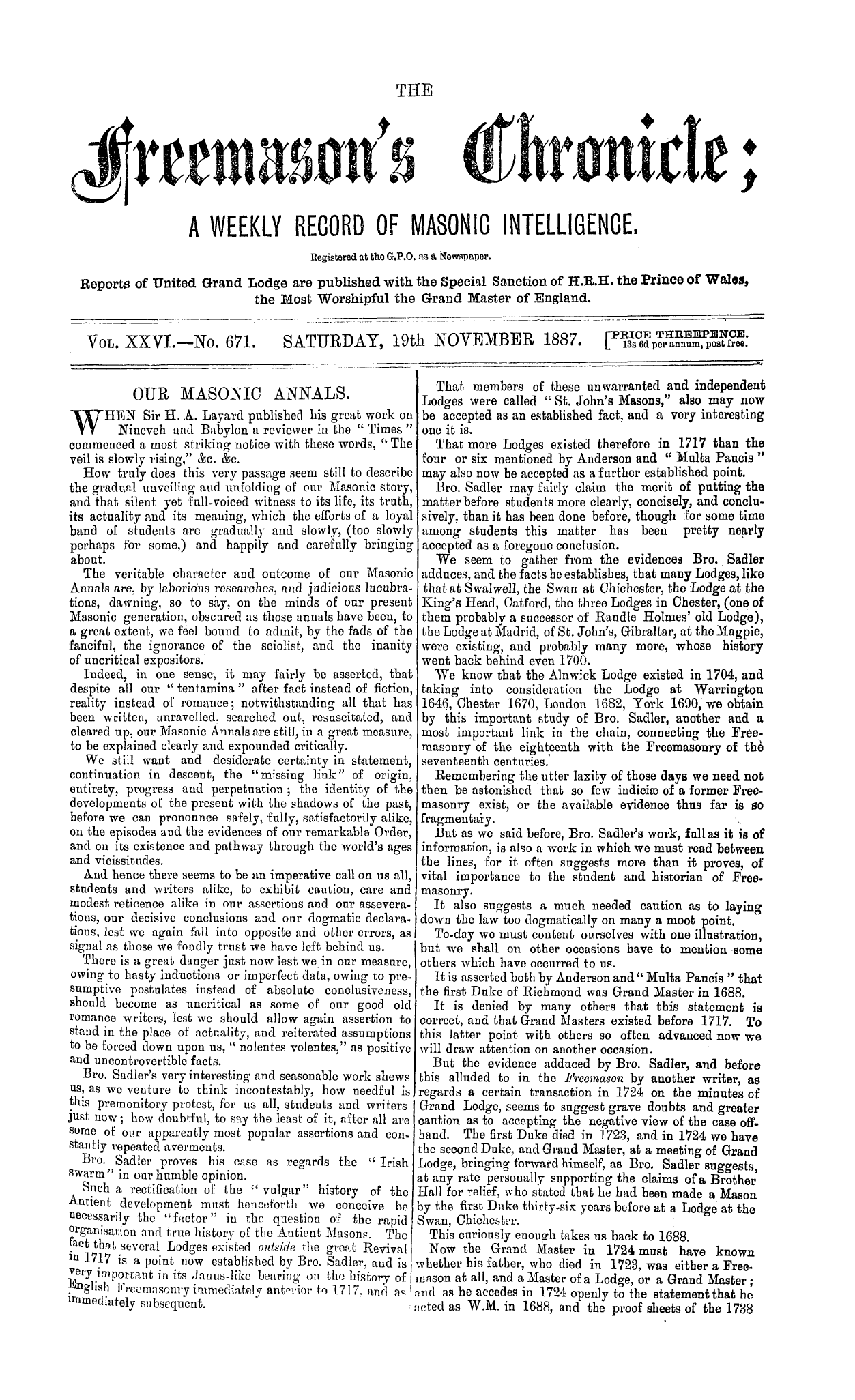 The Freemason's Chronicle