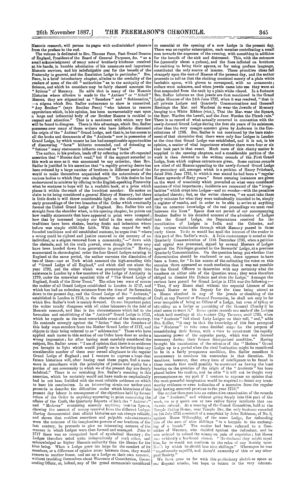 The Freemason's Chronicle: 1887-11-26 - Reviews.