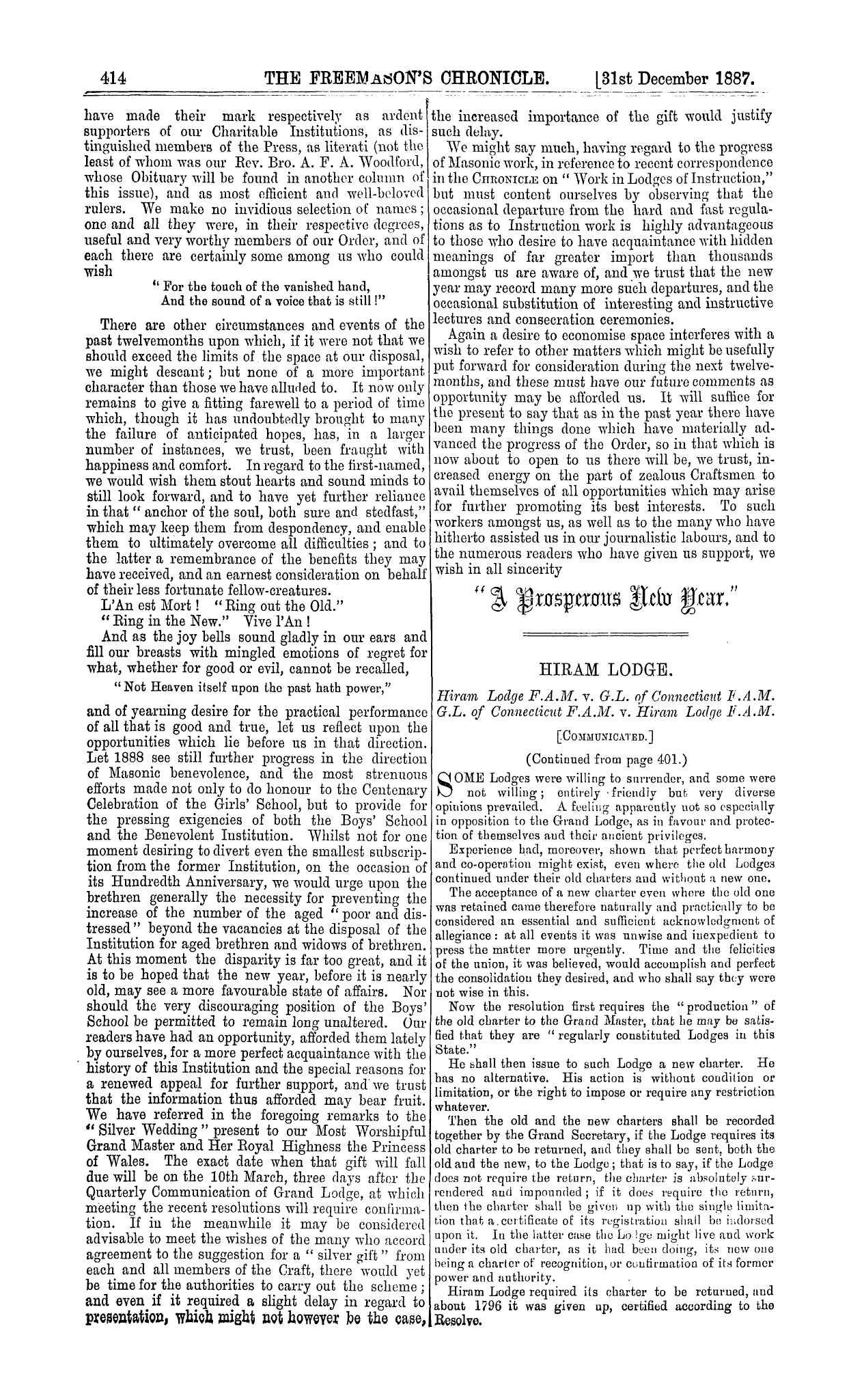 The Freemason's Chronicle: 1887-12-31 - " L'An Est Mort; Vive L'An."