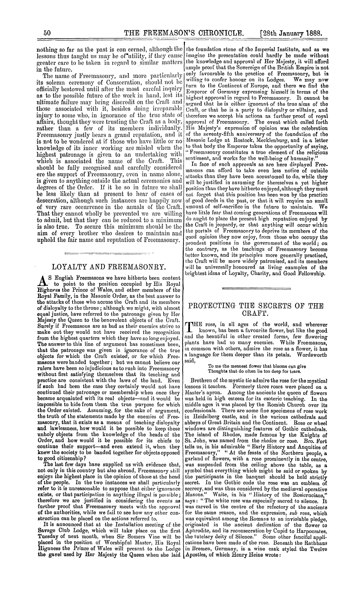 The Freemason's Chronicle: 1888-01-28 - Consecration And Desecration.