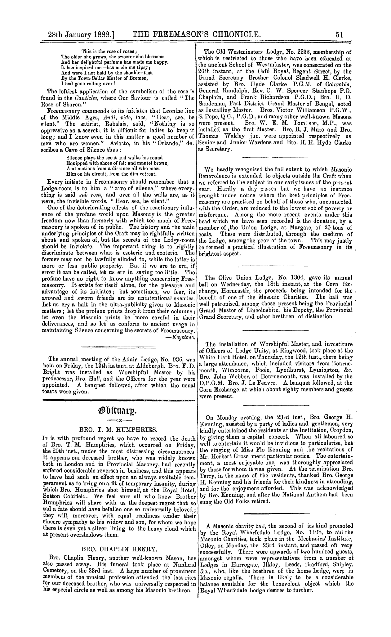 The Freemason's Chronicle: 1888-01-28: 3