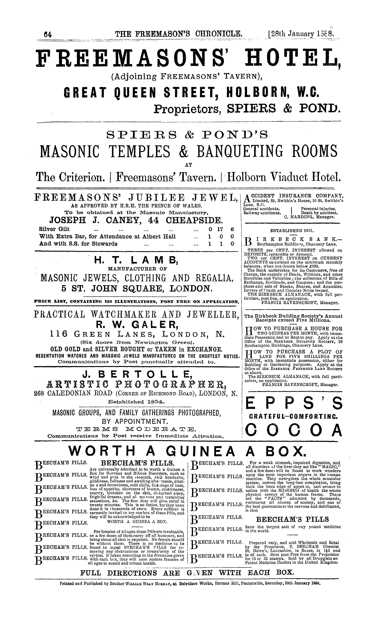 The Freemason's Chronicle: 1888-01-28 - Ad01601
