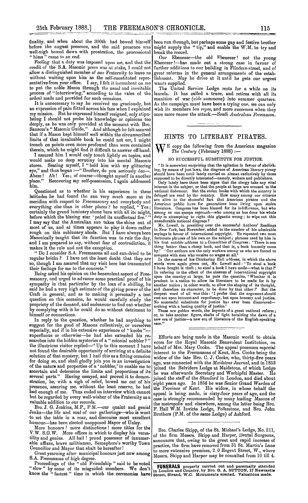 The Freemason's Chronicle: 1888-02-25 - Ad00303