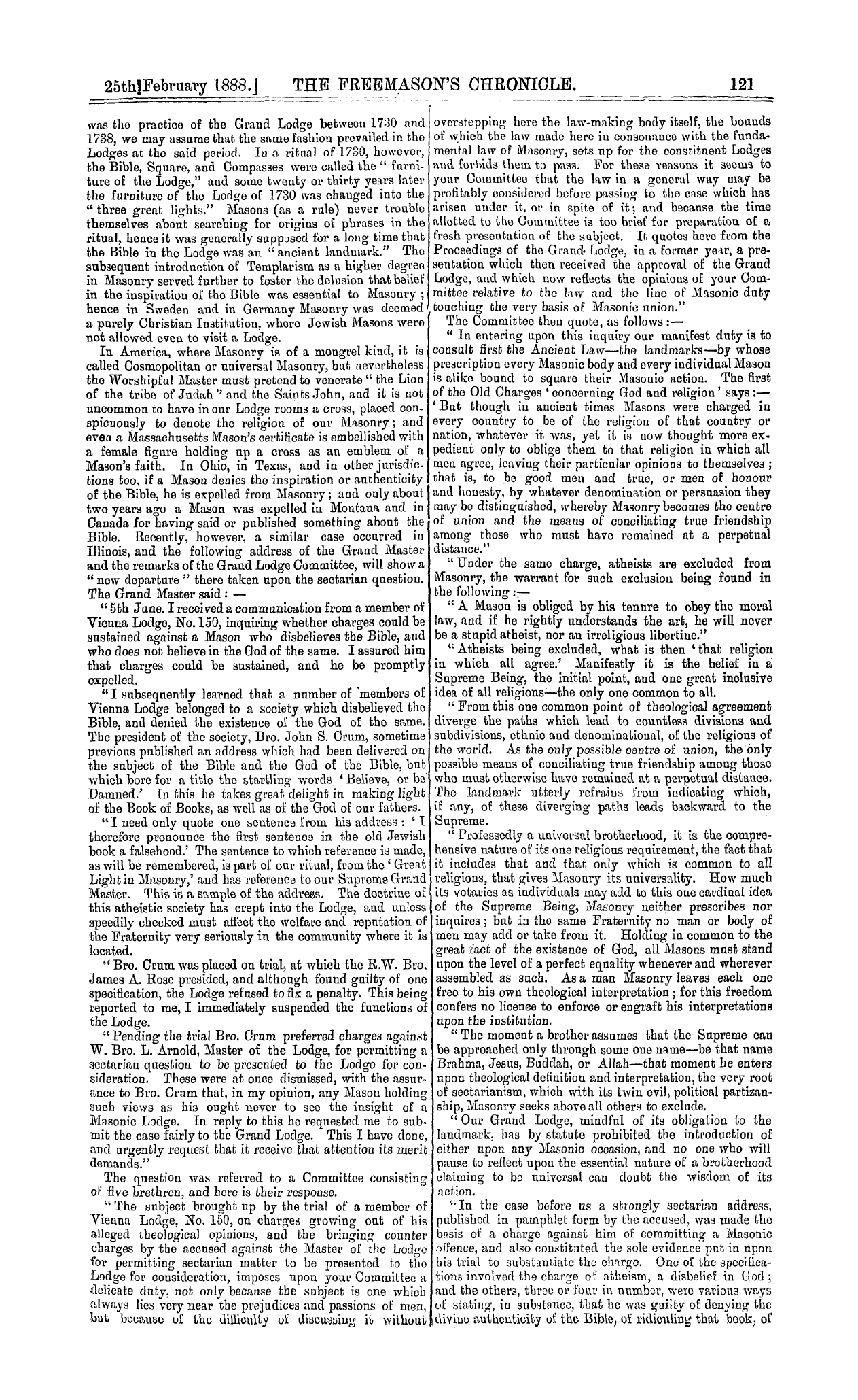 The Freemason's Chronicle: 1888-02-25: 9