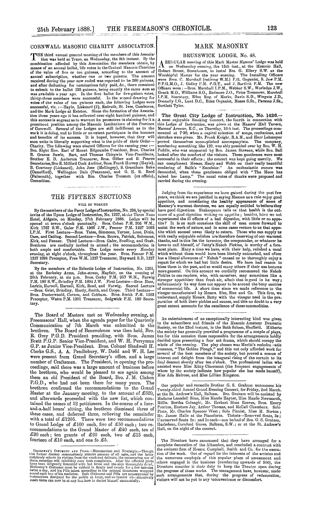 The Freemason's Chronicle: 1888-02-25 - The Fifteen Sections