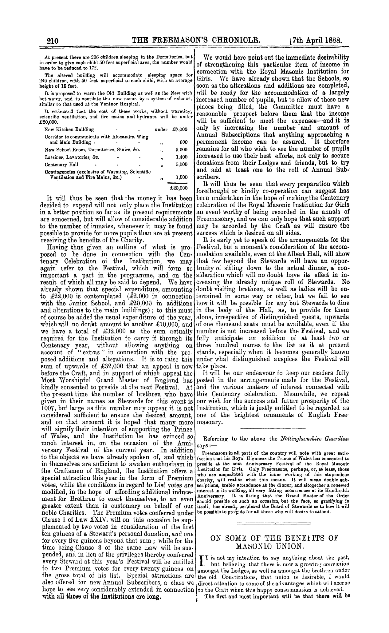 The Freemason's Chronicle: 1888-04-07 - On Some Of The Benefits Of Masonic Union.