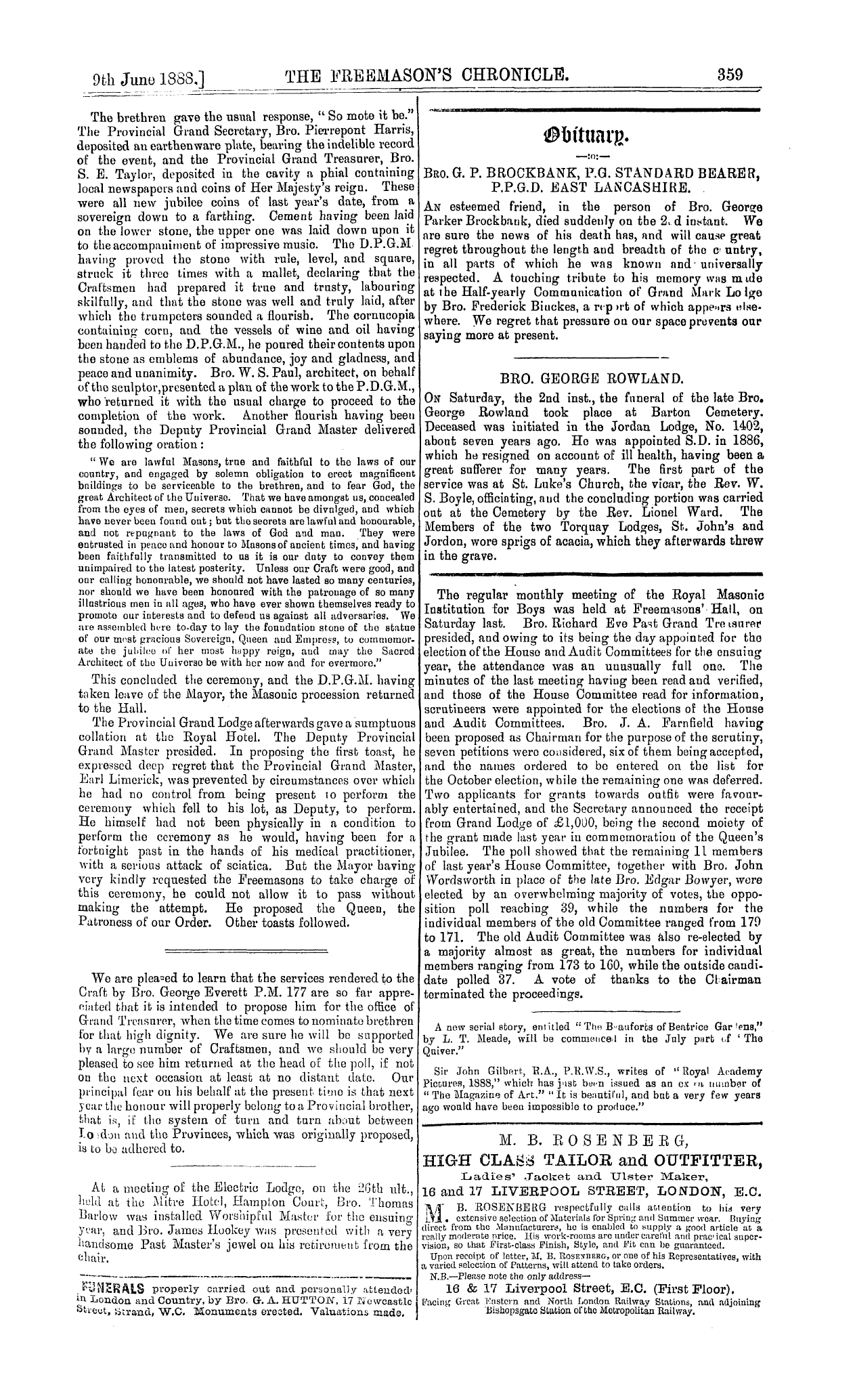 The Freemason's Chronicle: 1888-06-09 - Obituary.