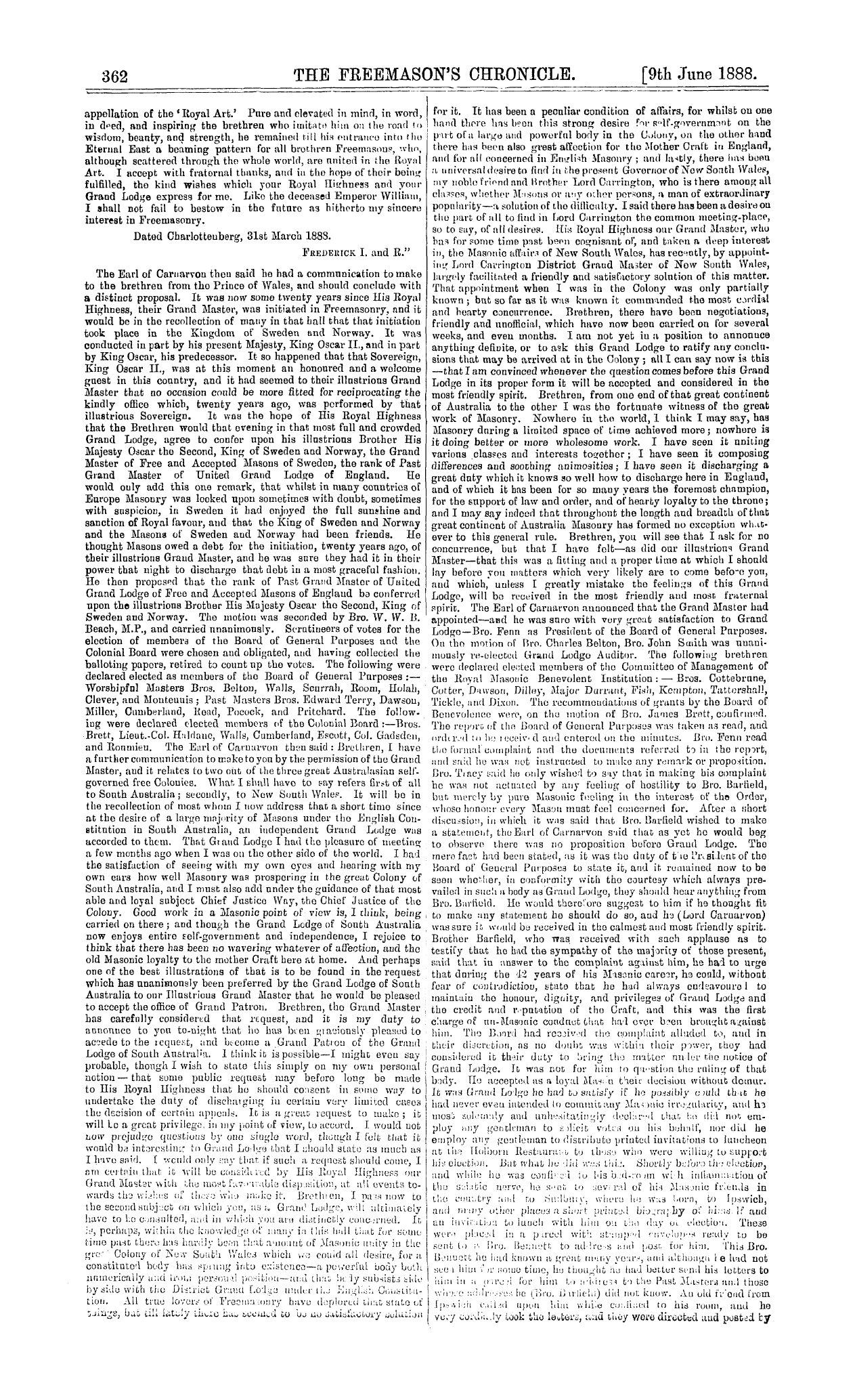 The Freemason's Chronicle: 1888-06-09 - United Grand Lodge.