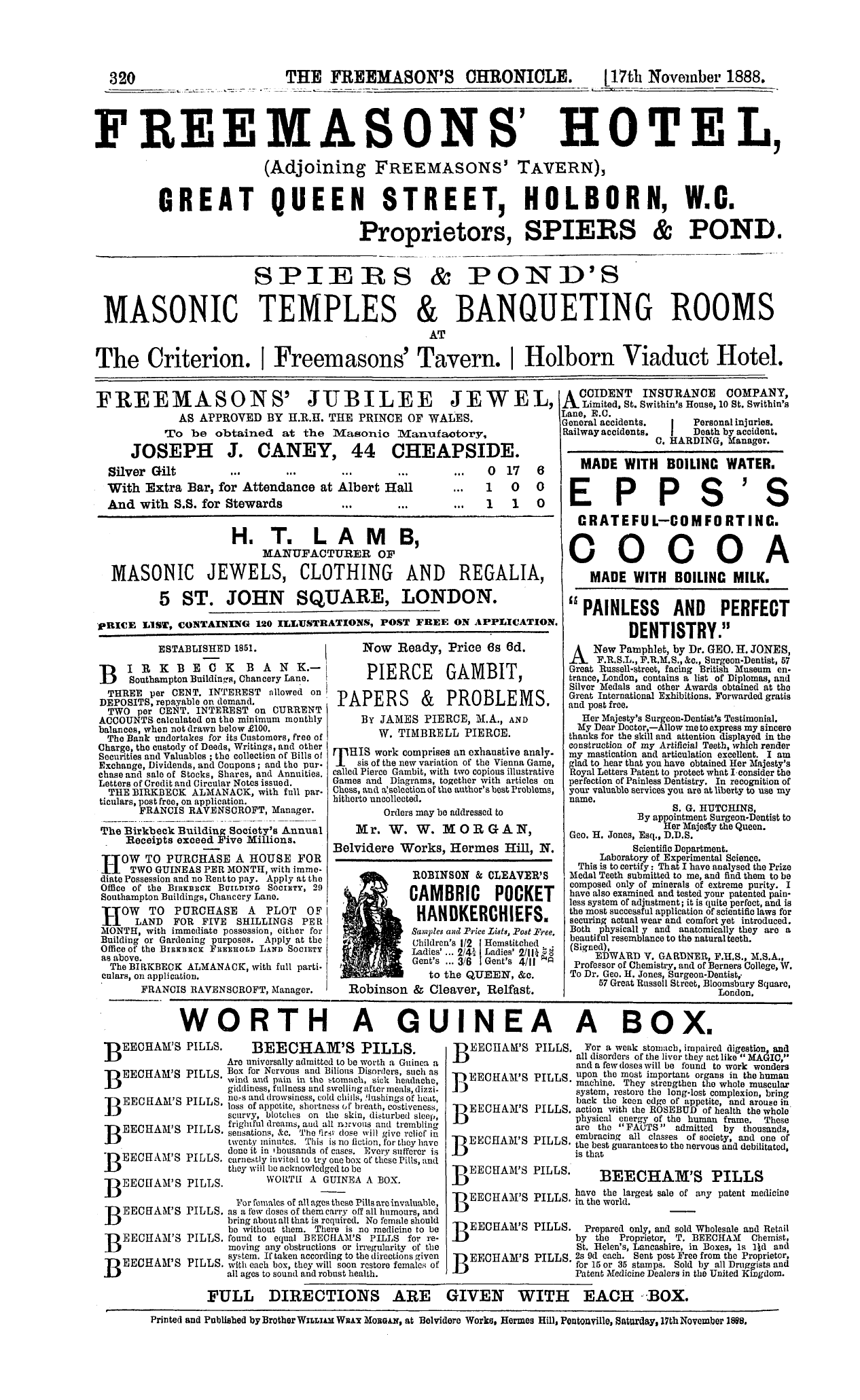 The Freemason's Chronicle: 1888-11-17 - Ad01610