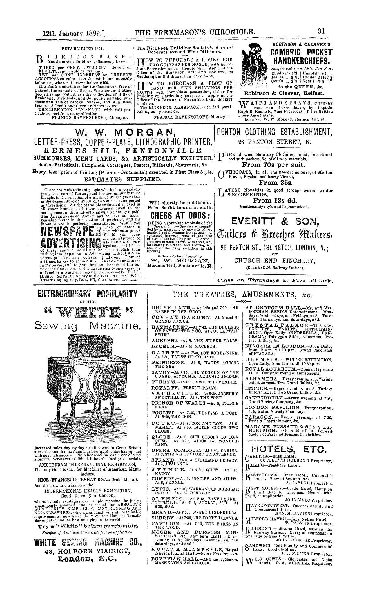 The Freemason's Chronicle: 1889-01-12 - Ad01503