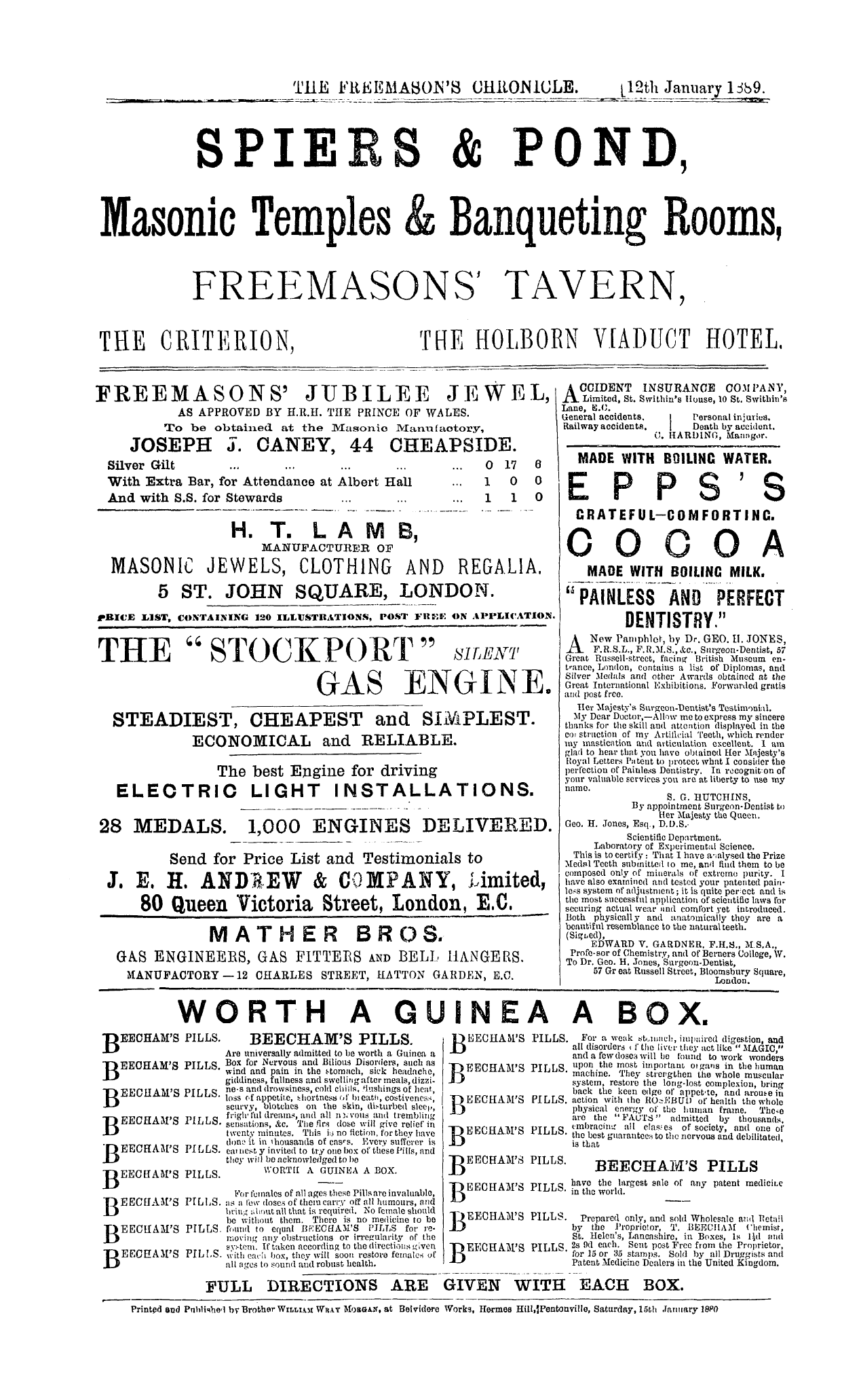The Freemason's Chronicle: 1889-01-12 - Ad01603