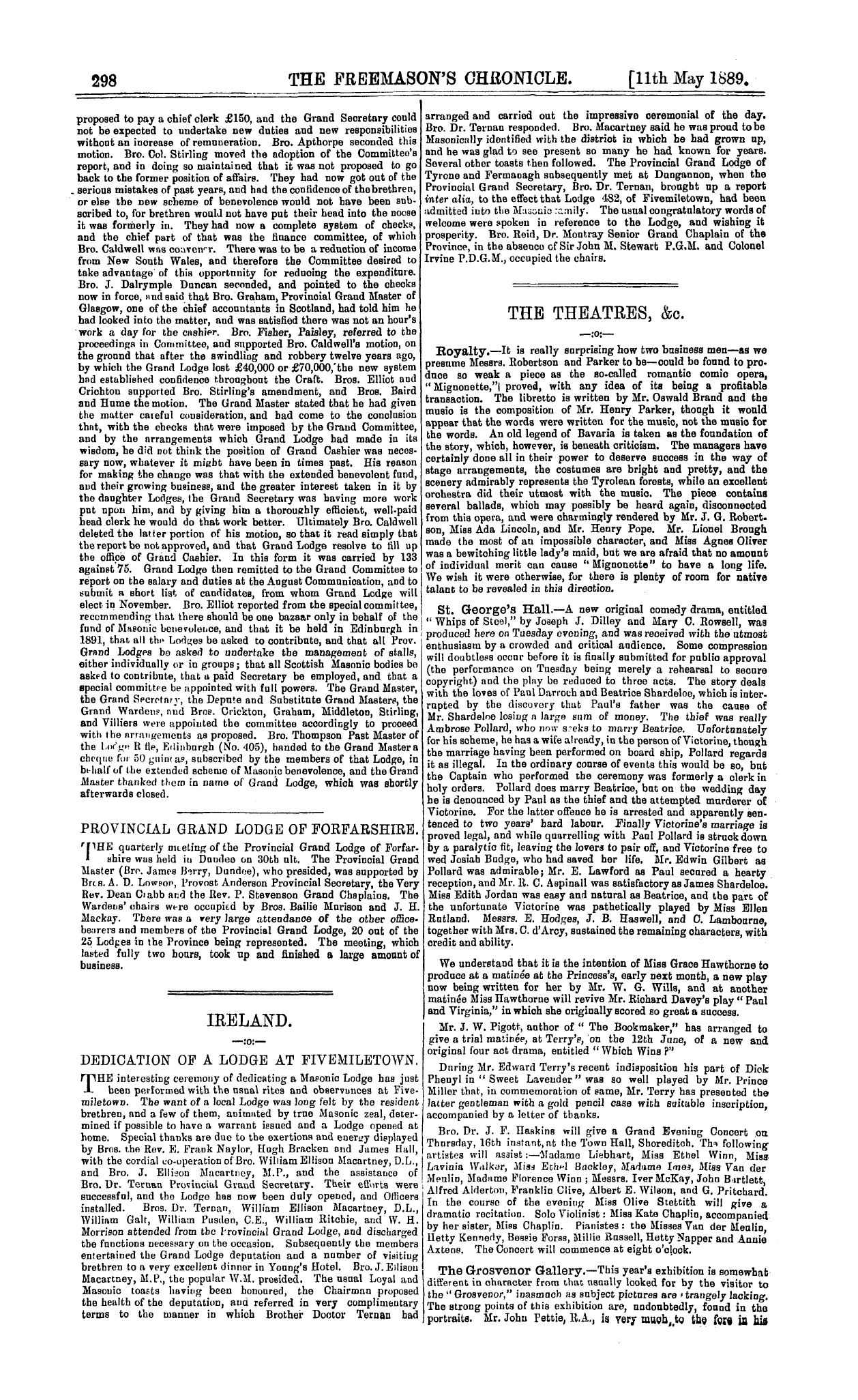 The Freemason's Chronicle: 1889-05-11 - Ireland.