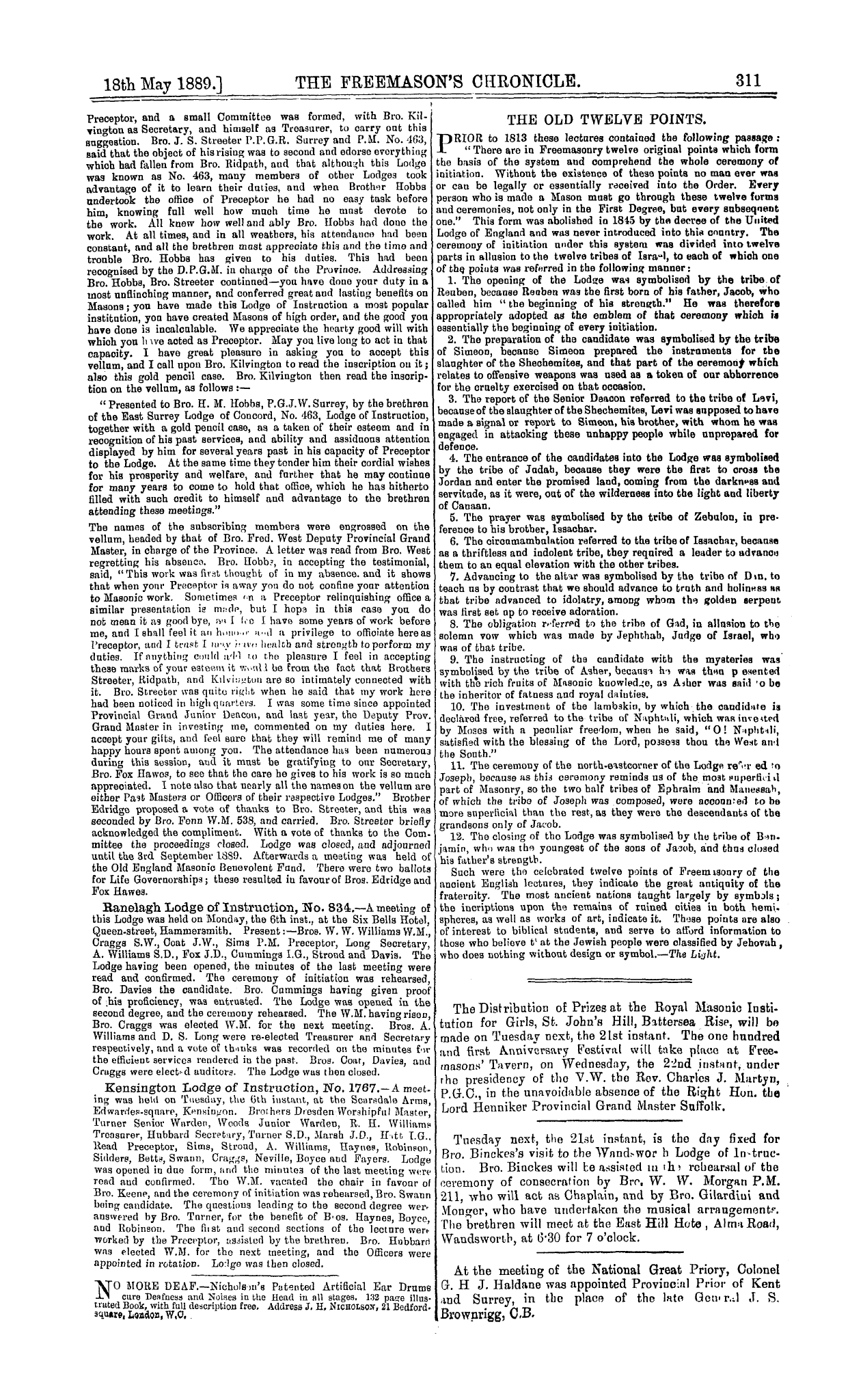 The Freemason's Chronicle: 1889-05-18 - Notices Of Meetings.
