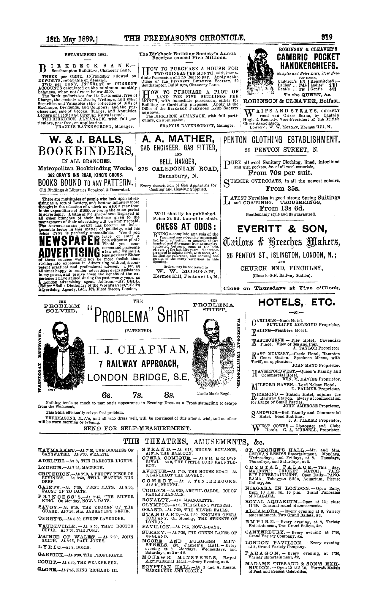 The Freemason's Chronicle: 1889-05-18 - Ad01500