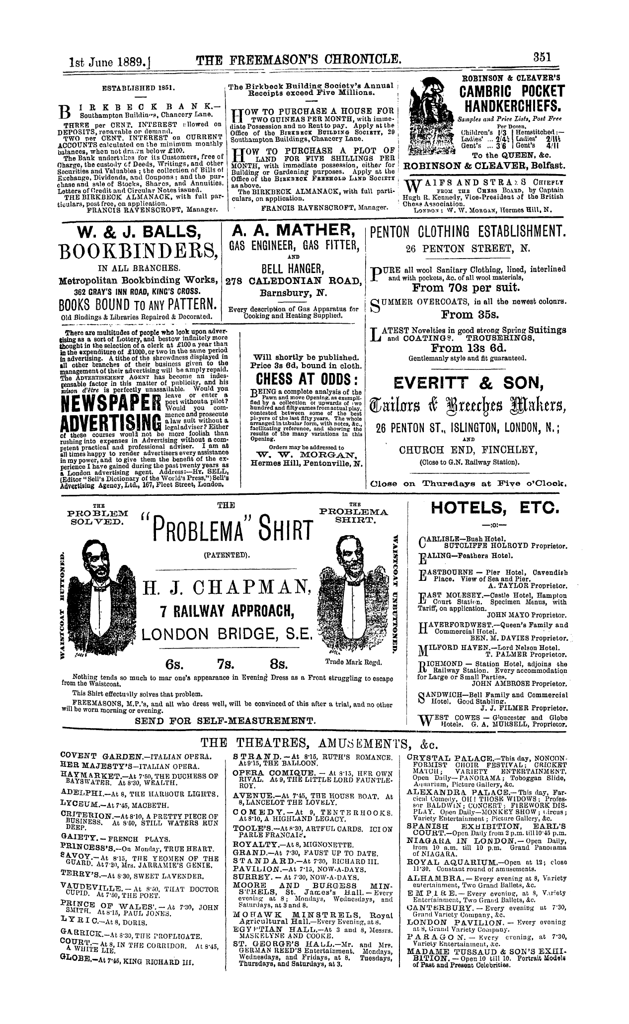 The Freemason's Chronicle: 1889-06-01 - Ad01508