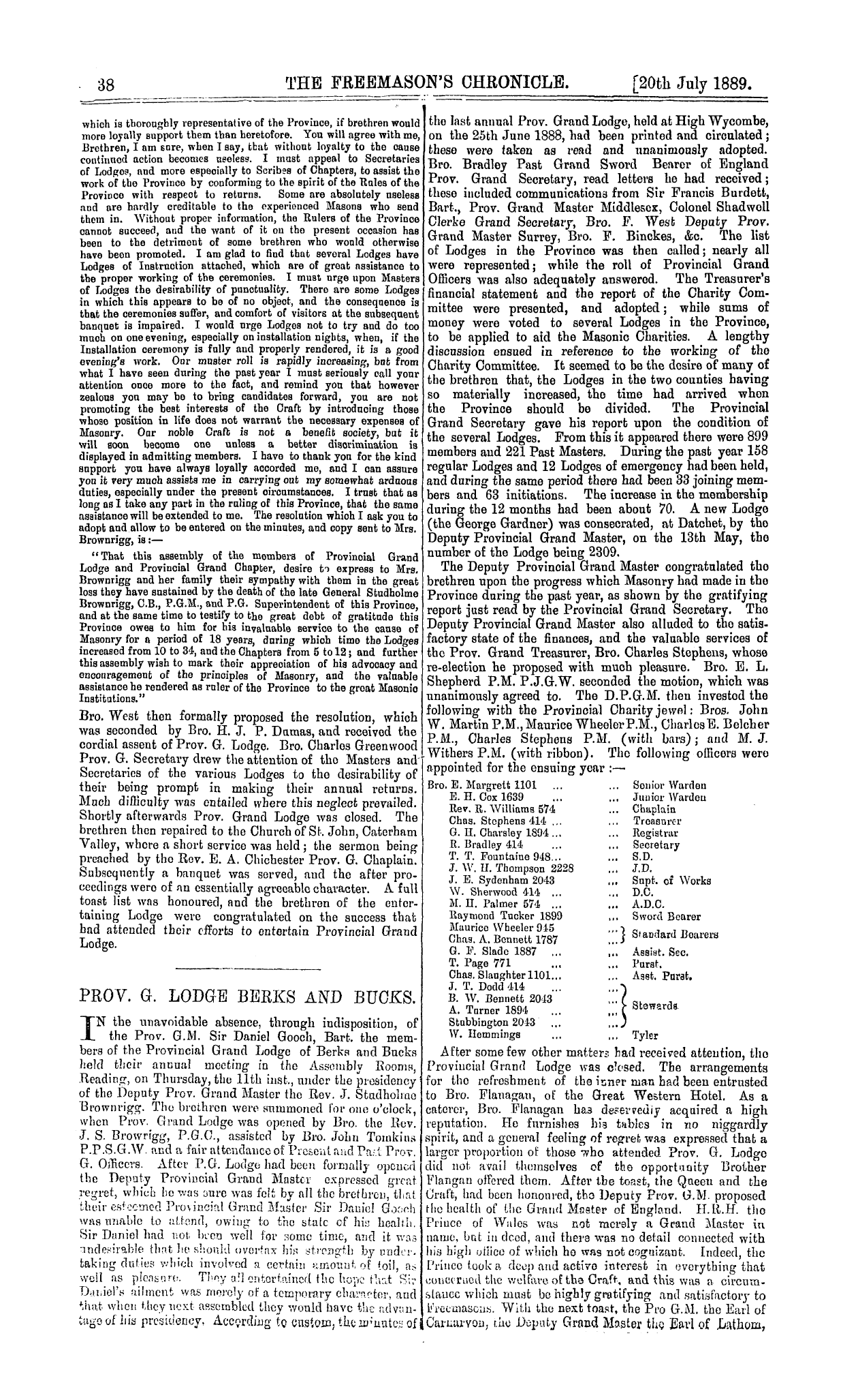 The Freemason's Chronicle: 1889-07-20 - Prov. G. Lodge Berks And Bucks.