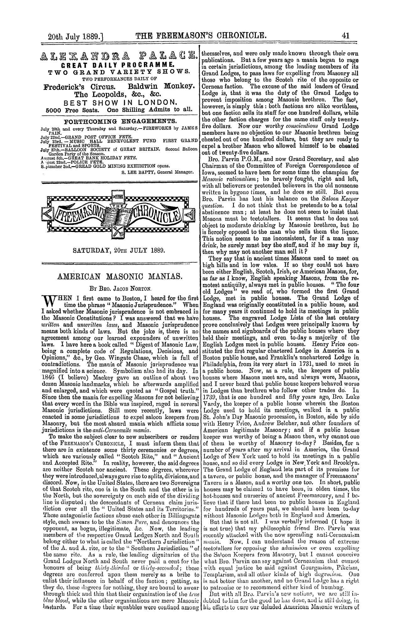 The Freemason's Chronicle: 1889-07-20 - Ar00904