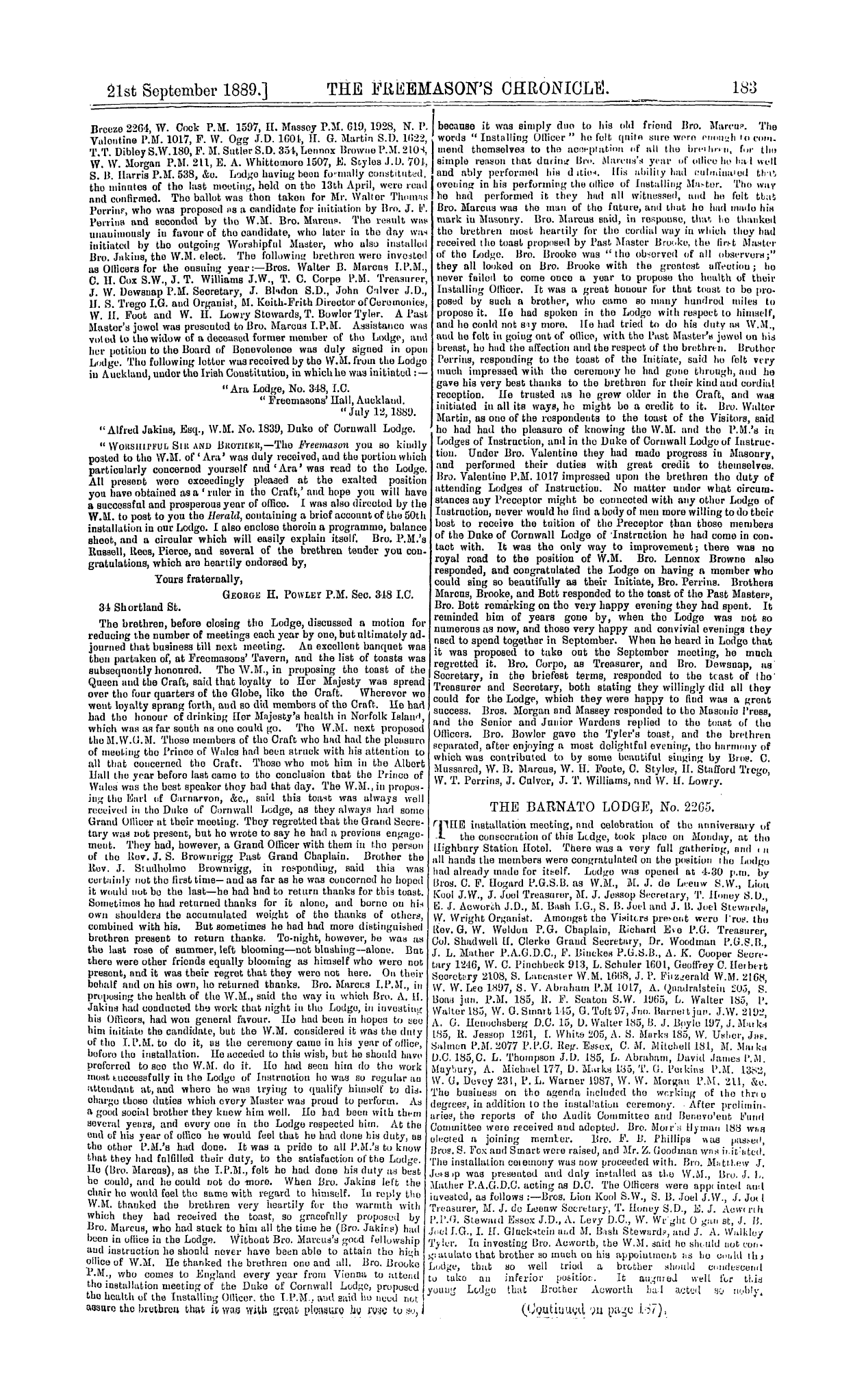 The Freemason's Chronicle: 1889-09-21 - Notices Of Meetings.