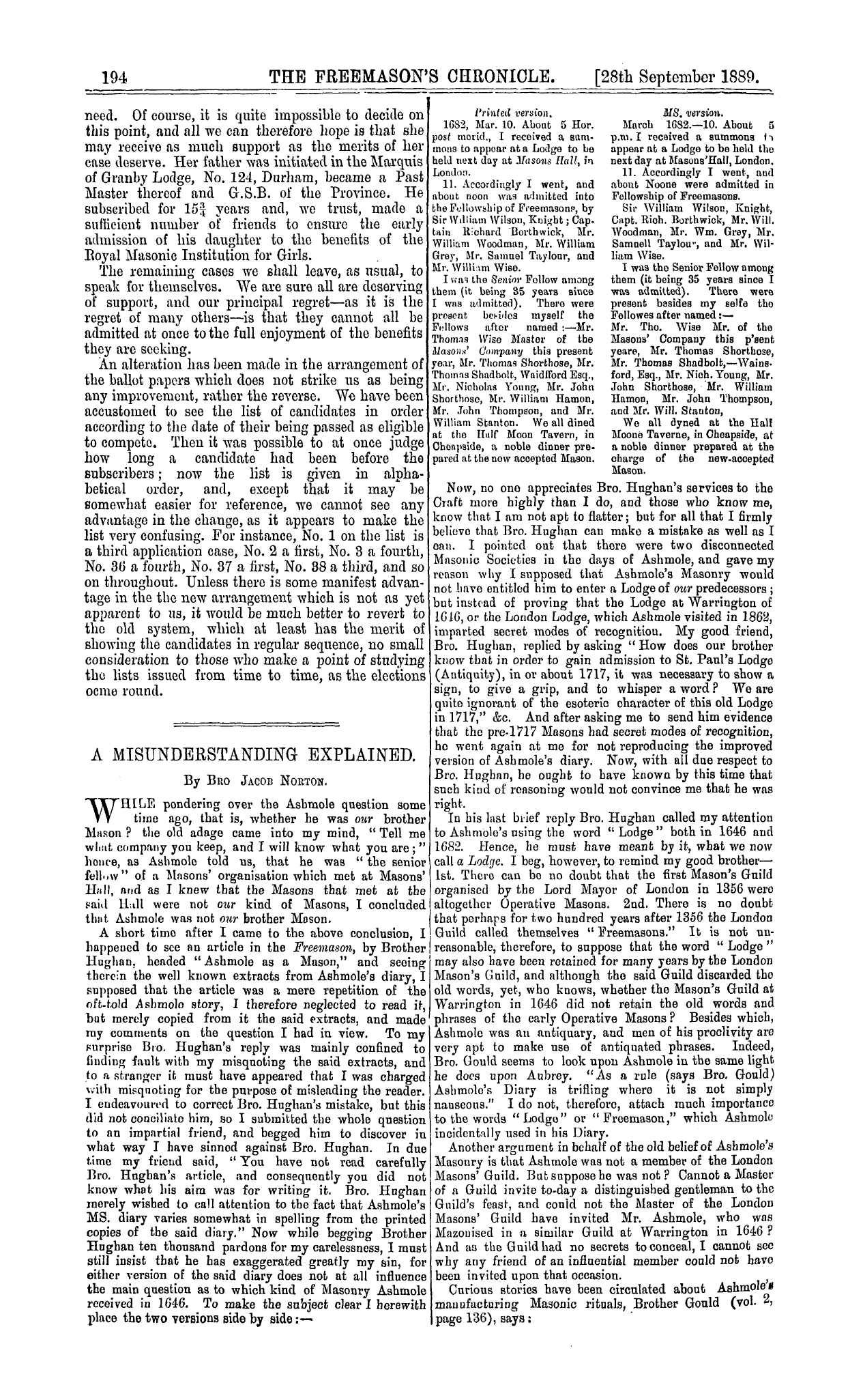 The Freemason's Chronicle: 1889-09-28: 2