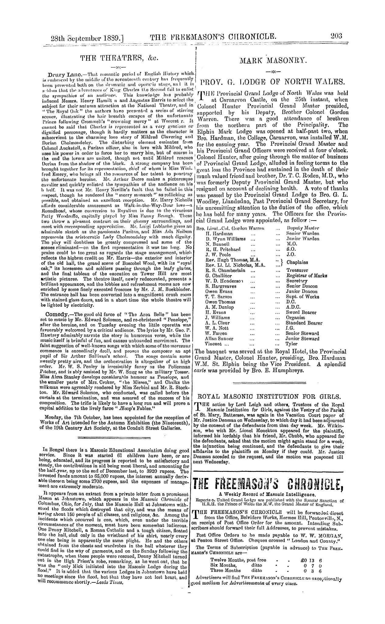 The Freemason's Chronicle: 1889-09-28 - Ad01103