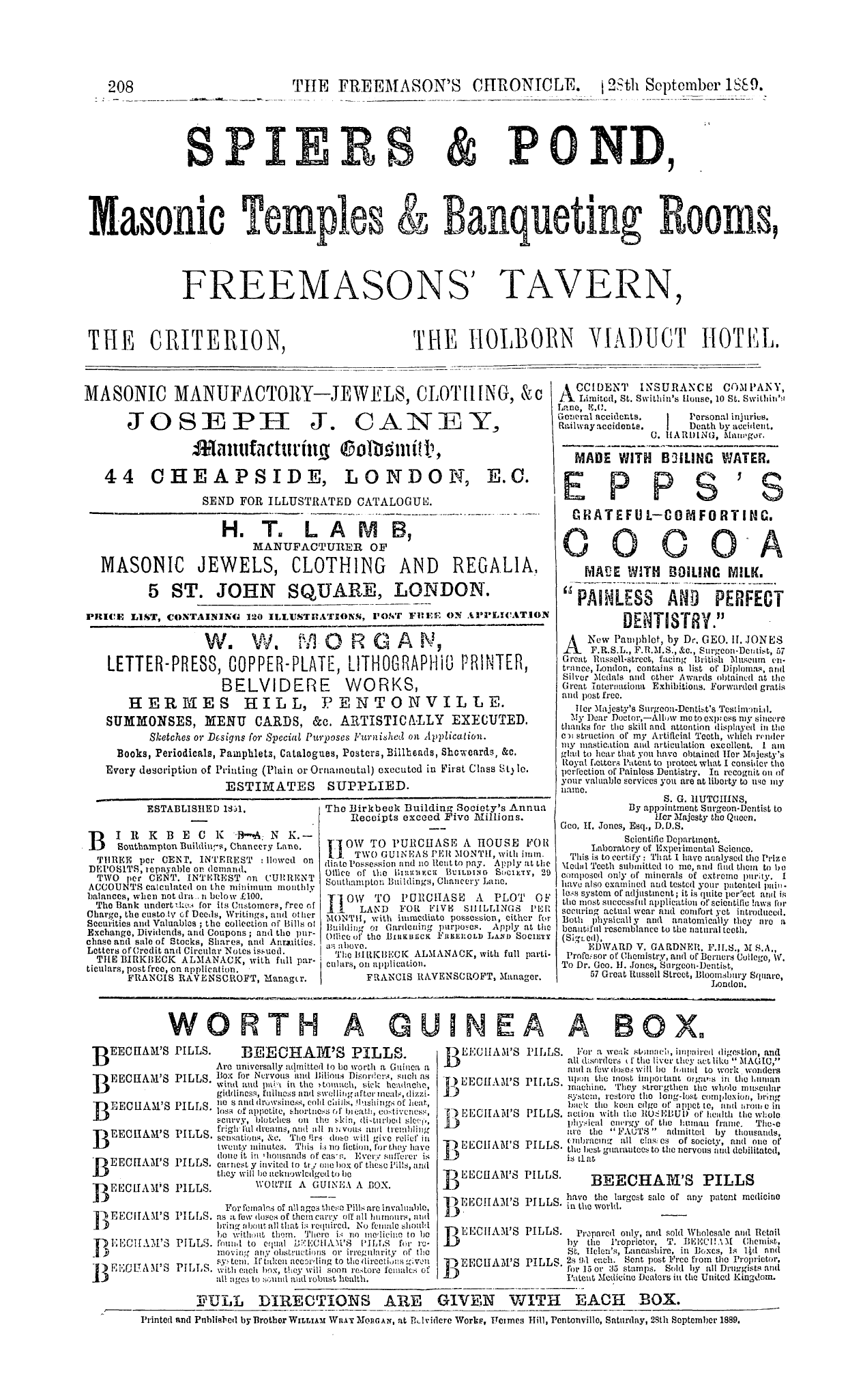The Freemason's Chronicle: 1889-09-28 - Ad01608