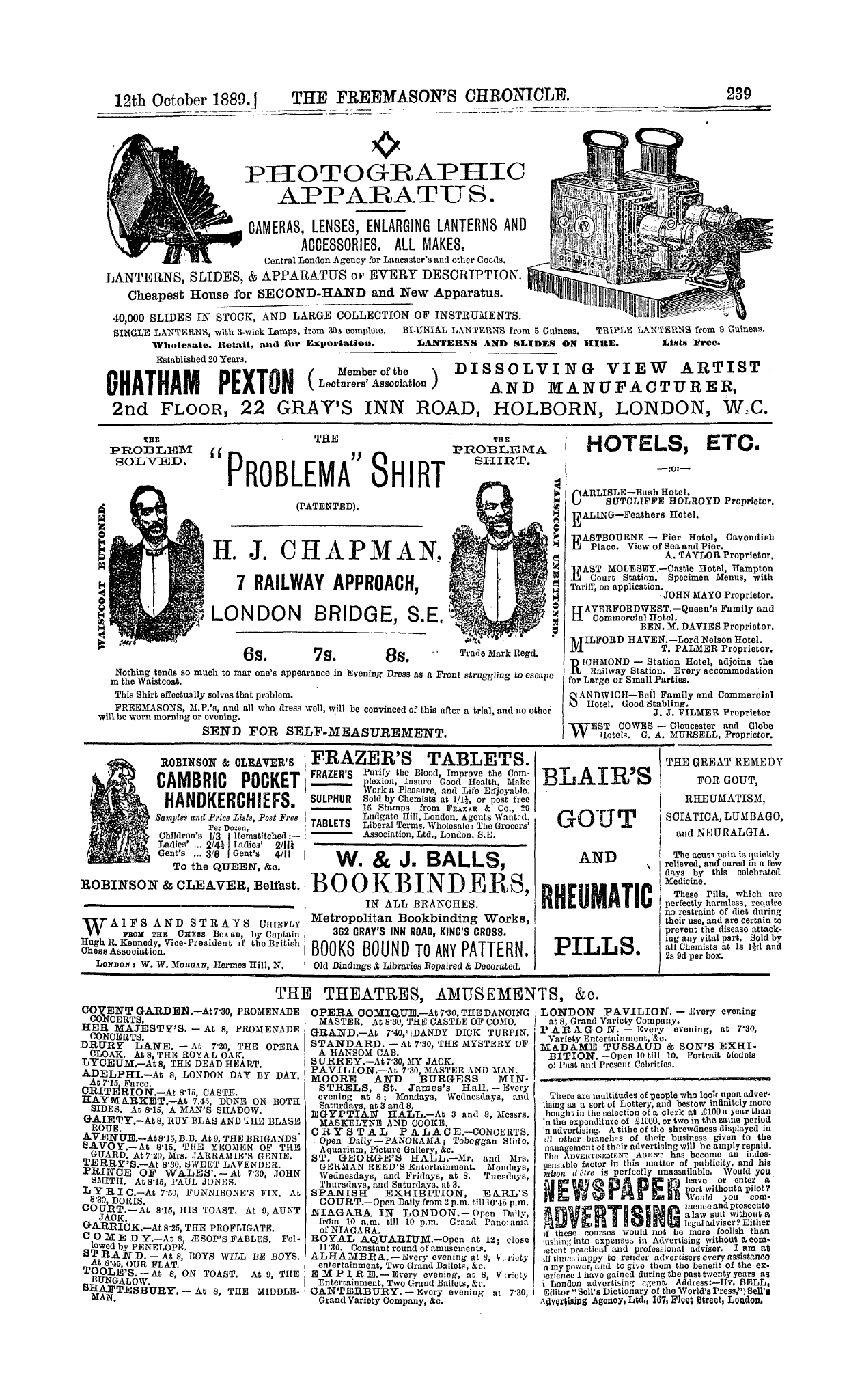 The Freemason's Chronicle: 1889-10-12 - Ad01510