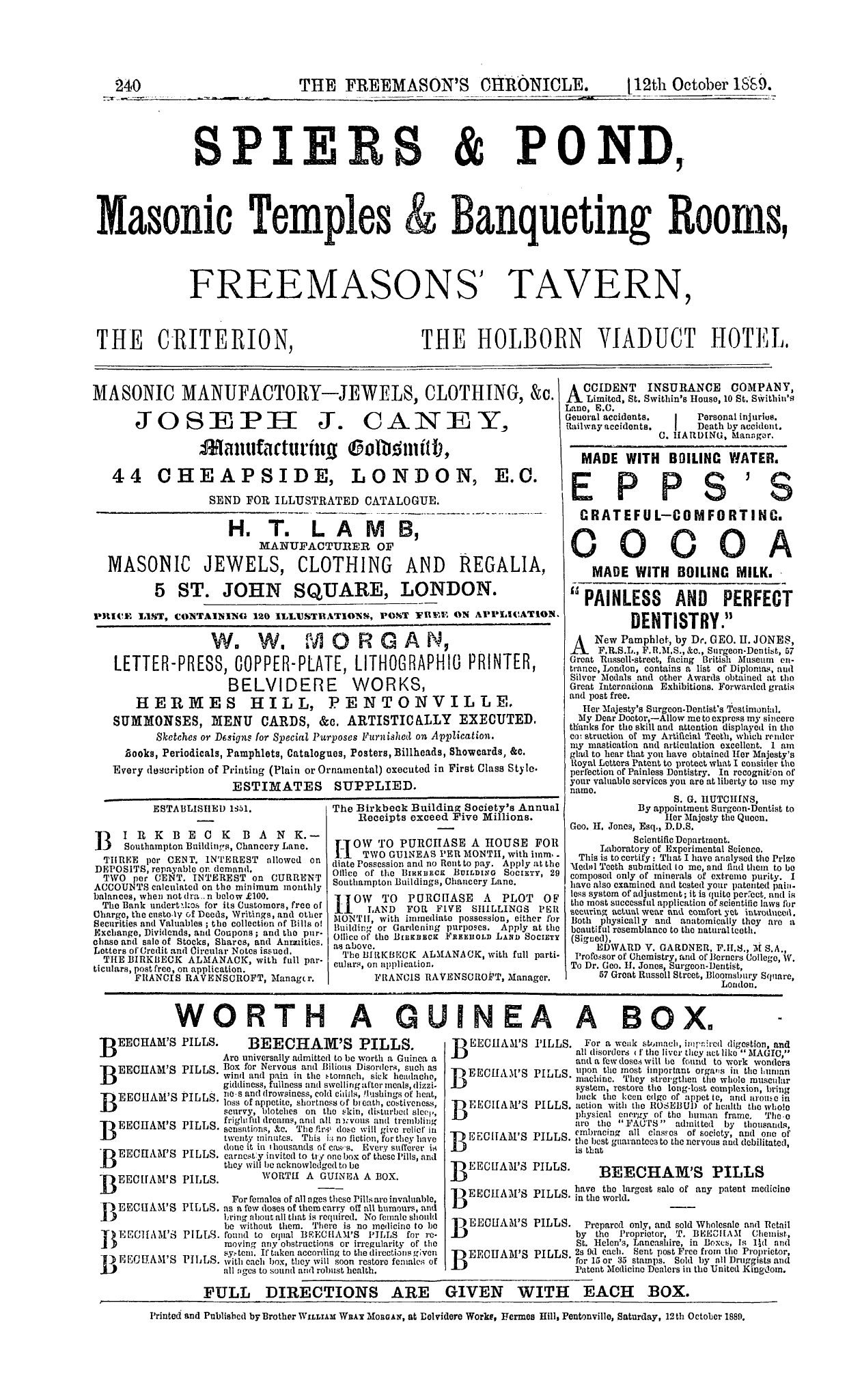 The Freemason's Chronicle: 1889-10-12 - Ad01607