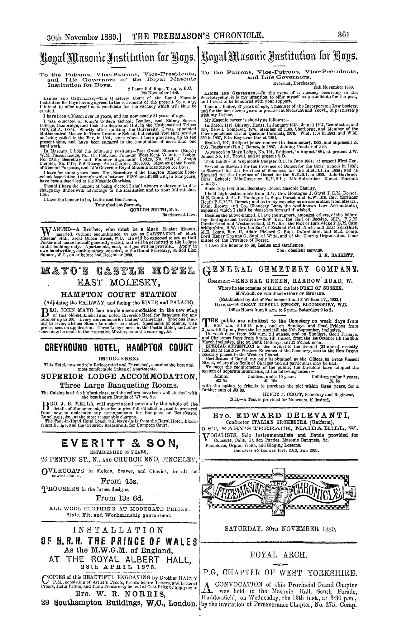 The Freemason's Chronicle: 1889-11-30 - Ad00901
