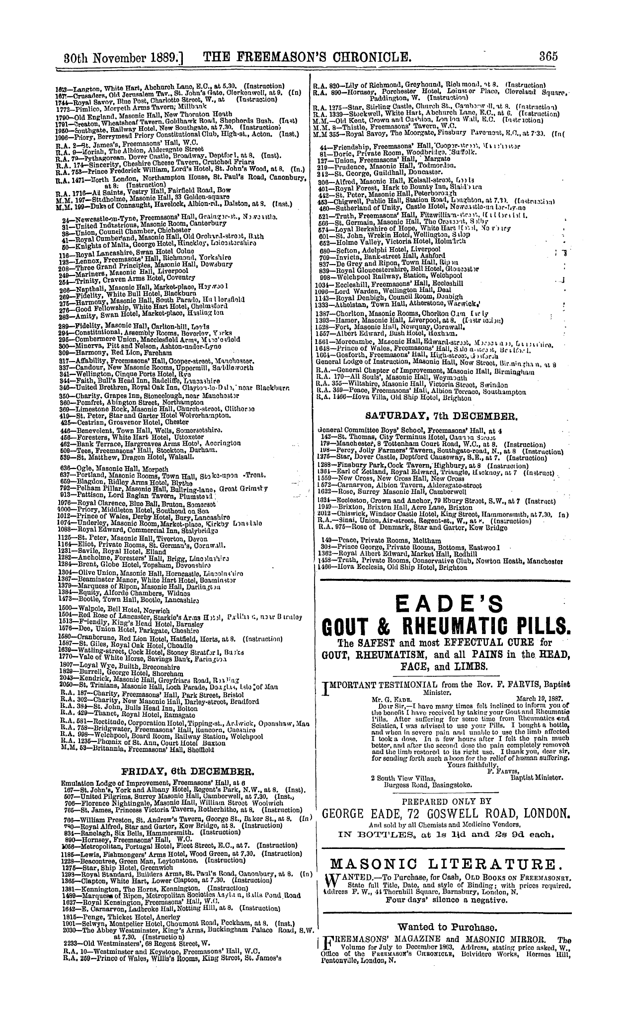 The Freemason's Chronicle: 1889-11-30 - Ad01302