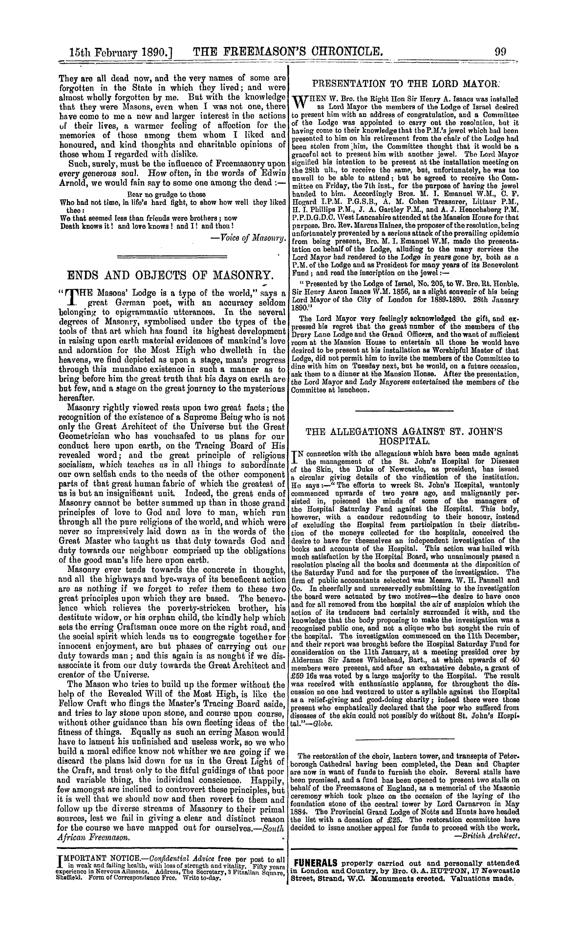 The Freemason's Chronicle: 1890-02-15 - Why Freemasonry Exists.