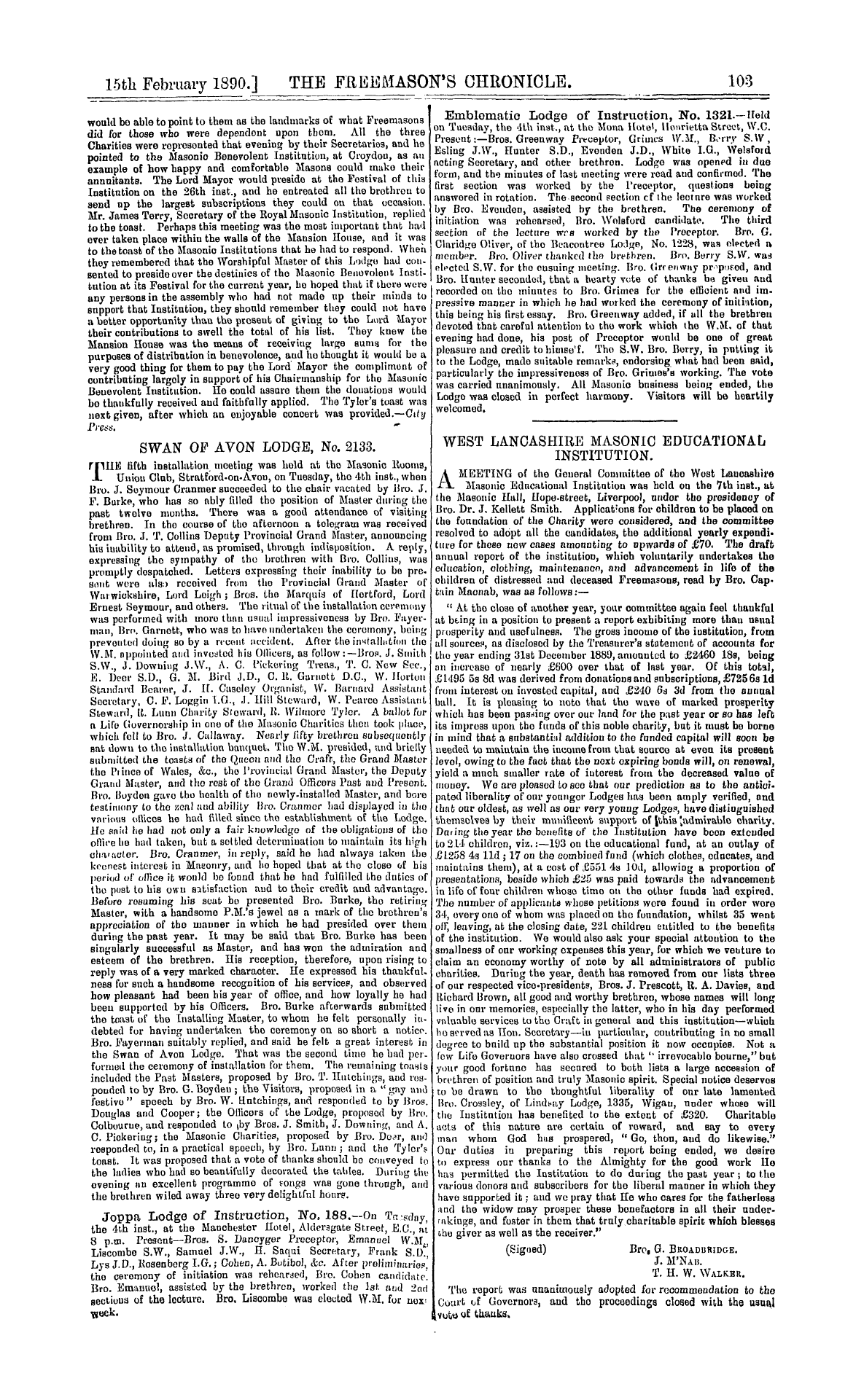 The Freemason's Chronicle: 1890-02-15 - Notices Of Meetings.