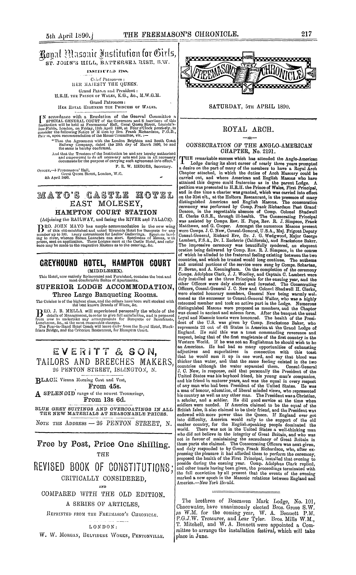 The Freemason's Chronicle: 1890-04-05 - Ar00906