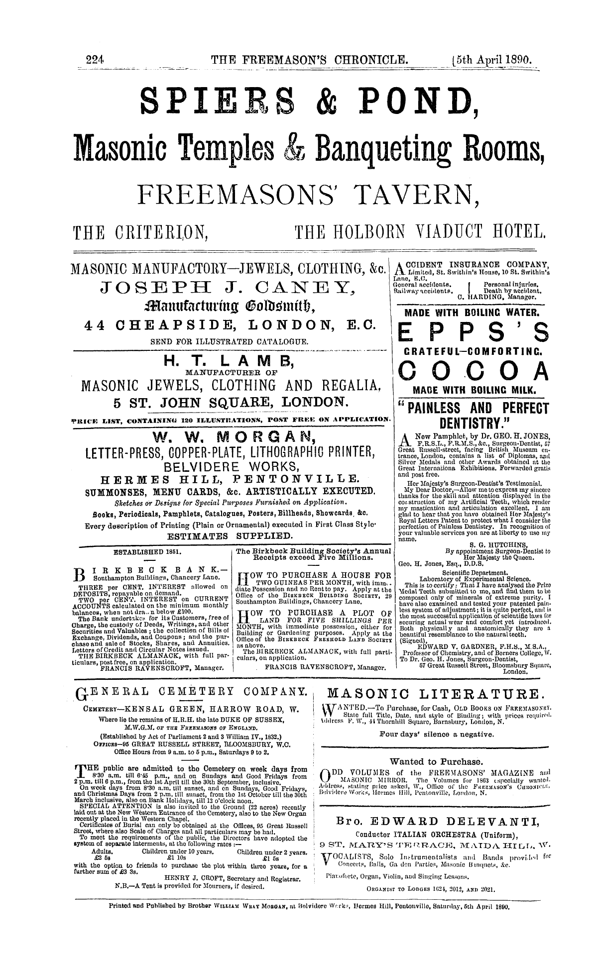 The Freemason's Chronicle: 1890-04-05 - Ad01608